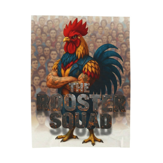 ROCK WITH YOUR FLOCK: The Rooster Squad Velveteen Plush Blanket — Bold Rooster Graphic Throw