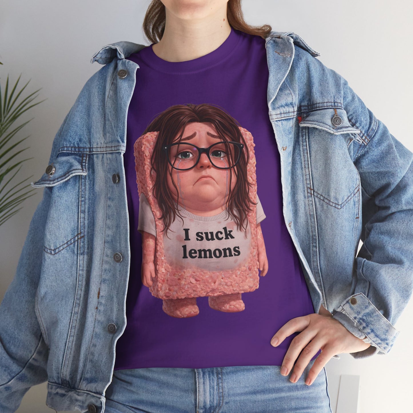 Graphic Tee — Cute Sad SPAM  Character with 'I suck lemons' Slogan