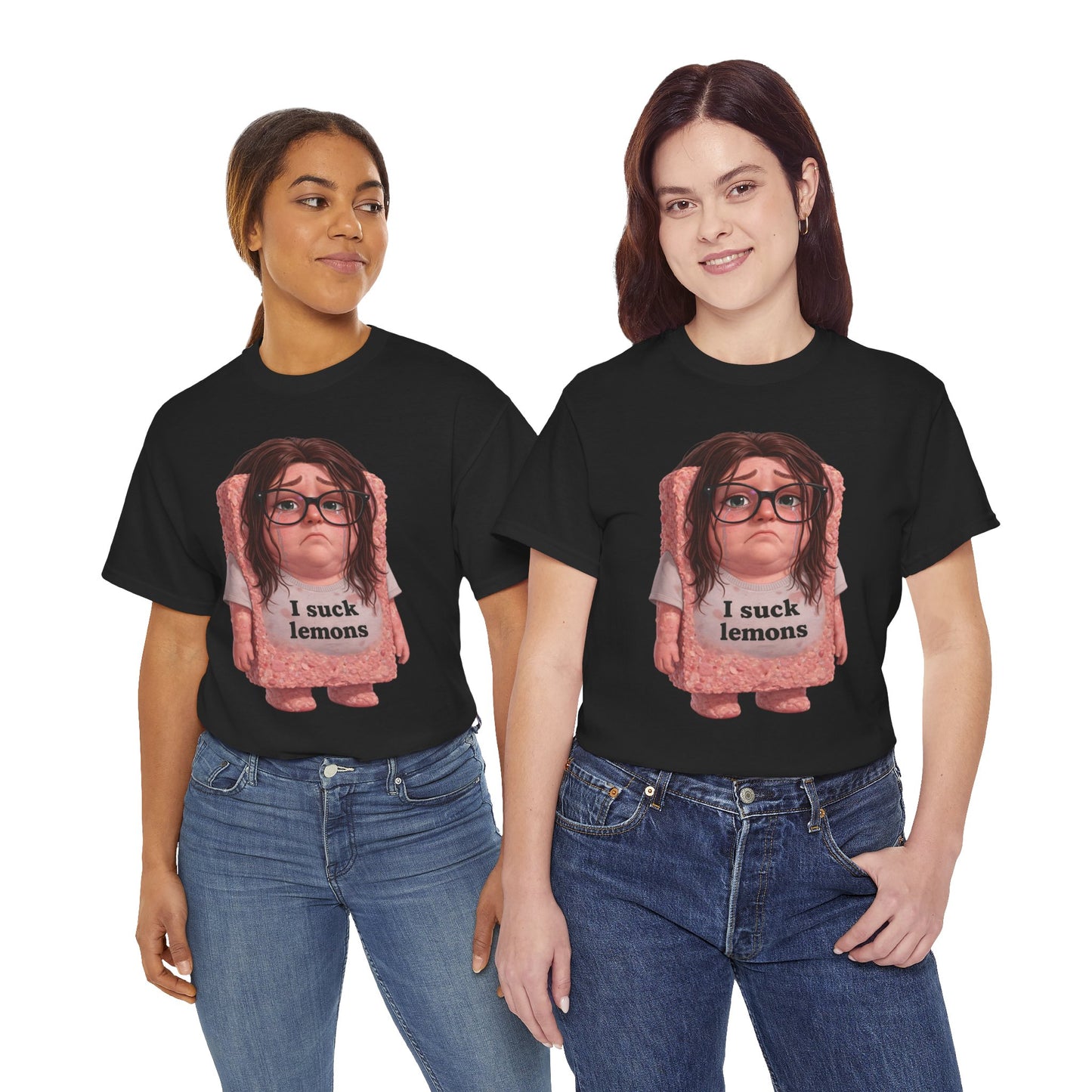 Graphic Tee — Cute Sad SPAM  Character with 'I suck lemons' Slogan