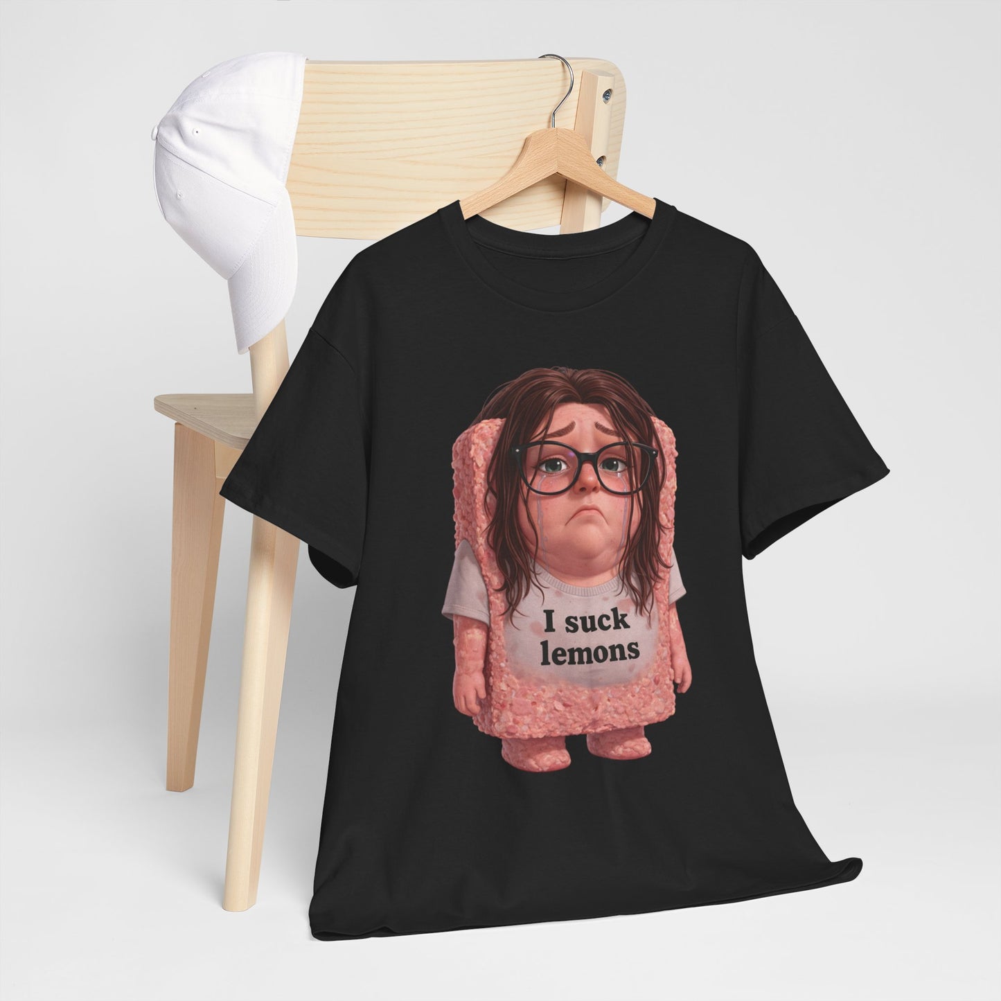 Graphic Tee — Cute Sad SPAM  Character with 'I suck lemons' Slogan