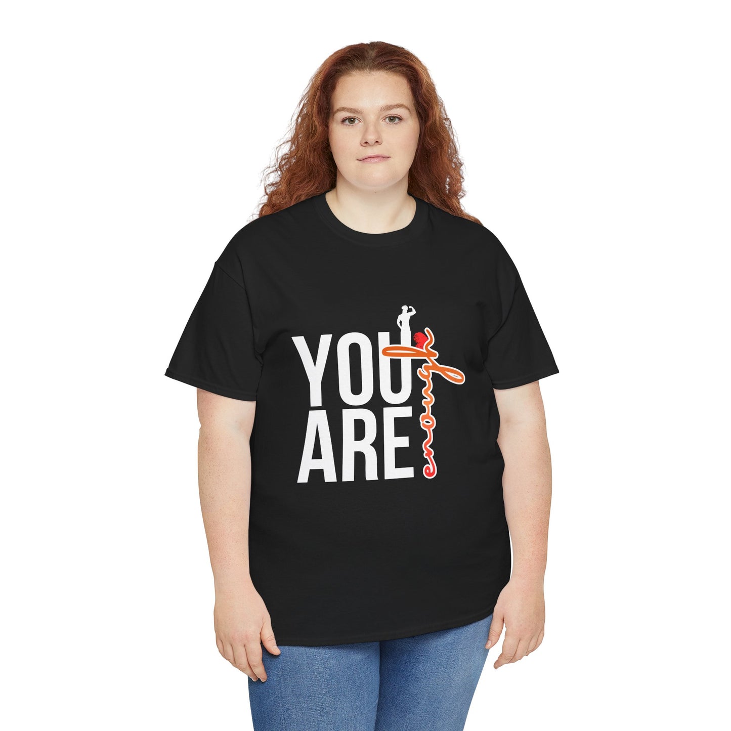 Enough Vertical Script Tee — Minimal Motivational Graphic T-Shirt