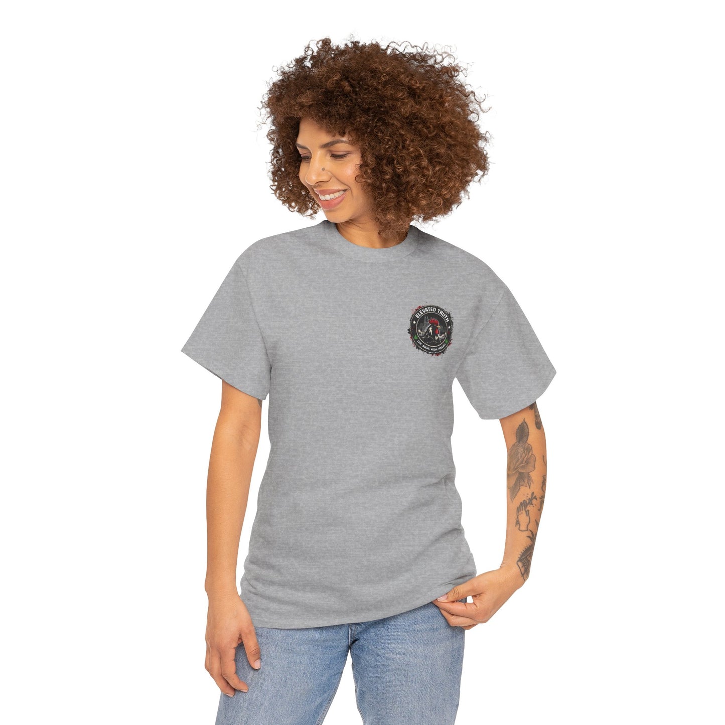 Rooster Squad Graphic Tee — Vintage Firefighter-Style Back Print