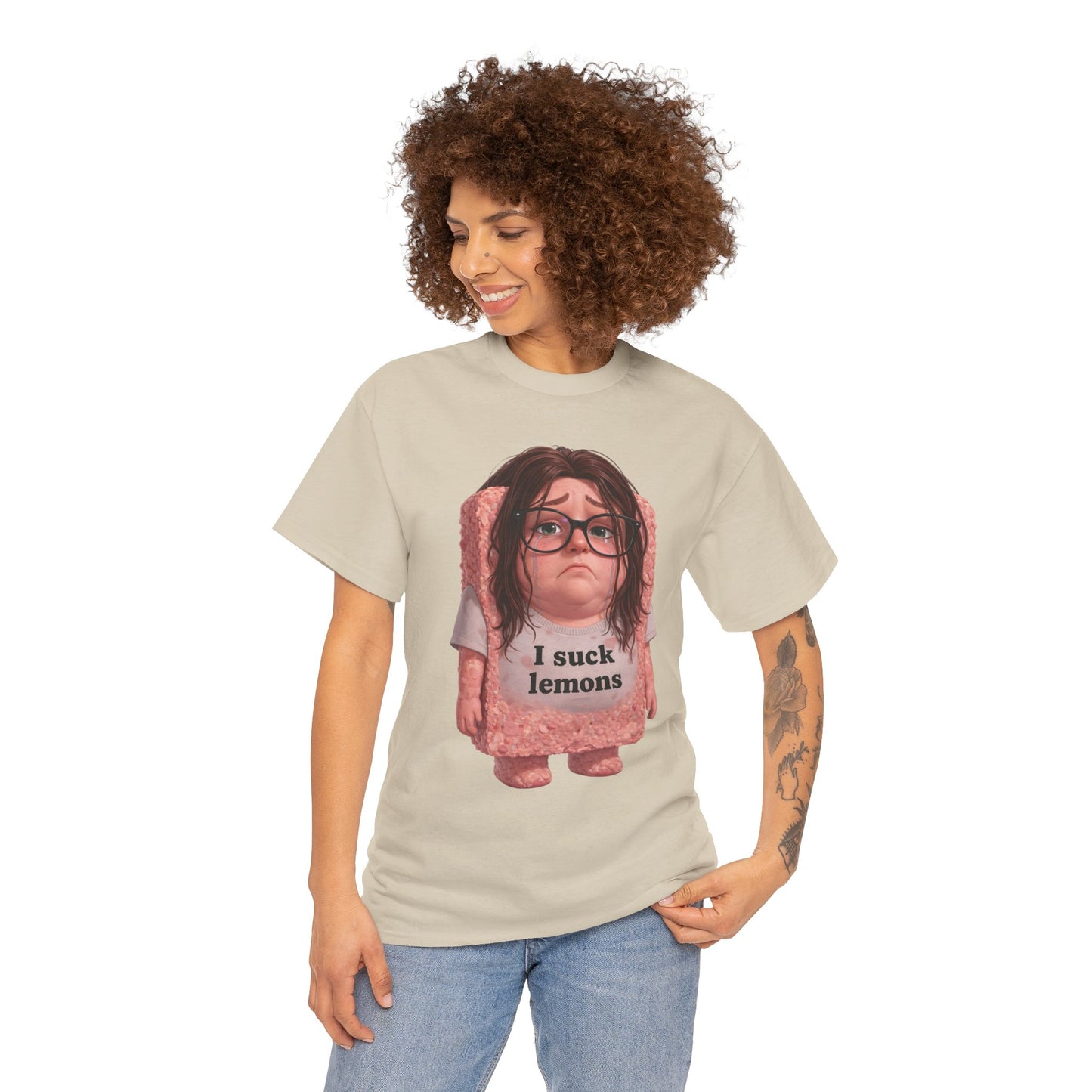 Graphic Tee — Cute Sad SPAM  Character with 'I suck lemons' Slogan