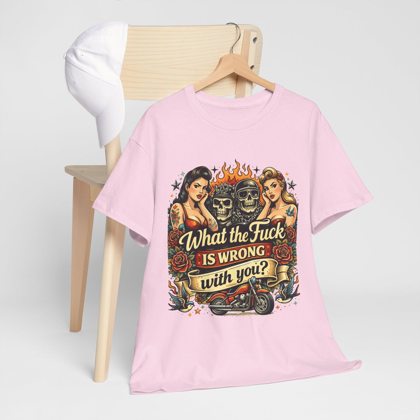 Vintage Skull & Pinup Tattoo Design __What the F*ck Is Wrong With You? Graphic Tee —
