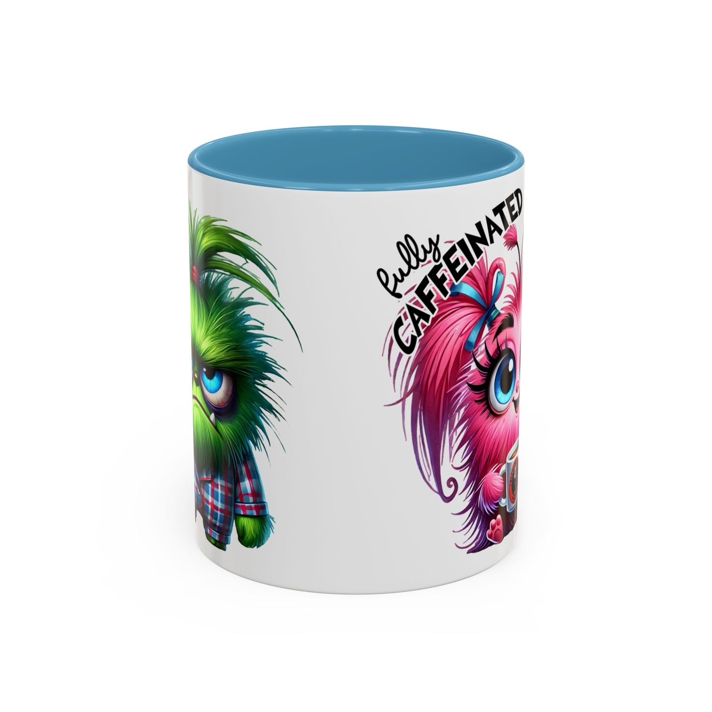 Accent Coffee Mug — "Scary Before Coffee, Extra Sparkly Cute After Coffee" Cute Girl Monster Coffee Mug (Girlfriend Gift)