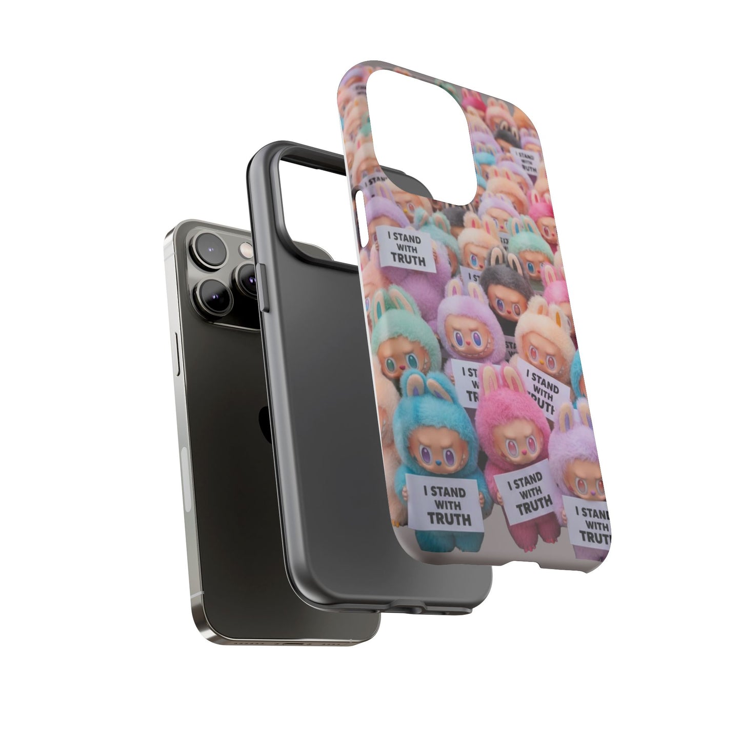 Cute Labubu  Phone Case — "I Stand With Truth" Pastel Doll Design