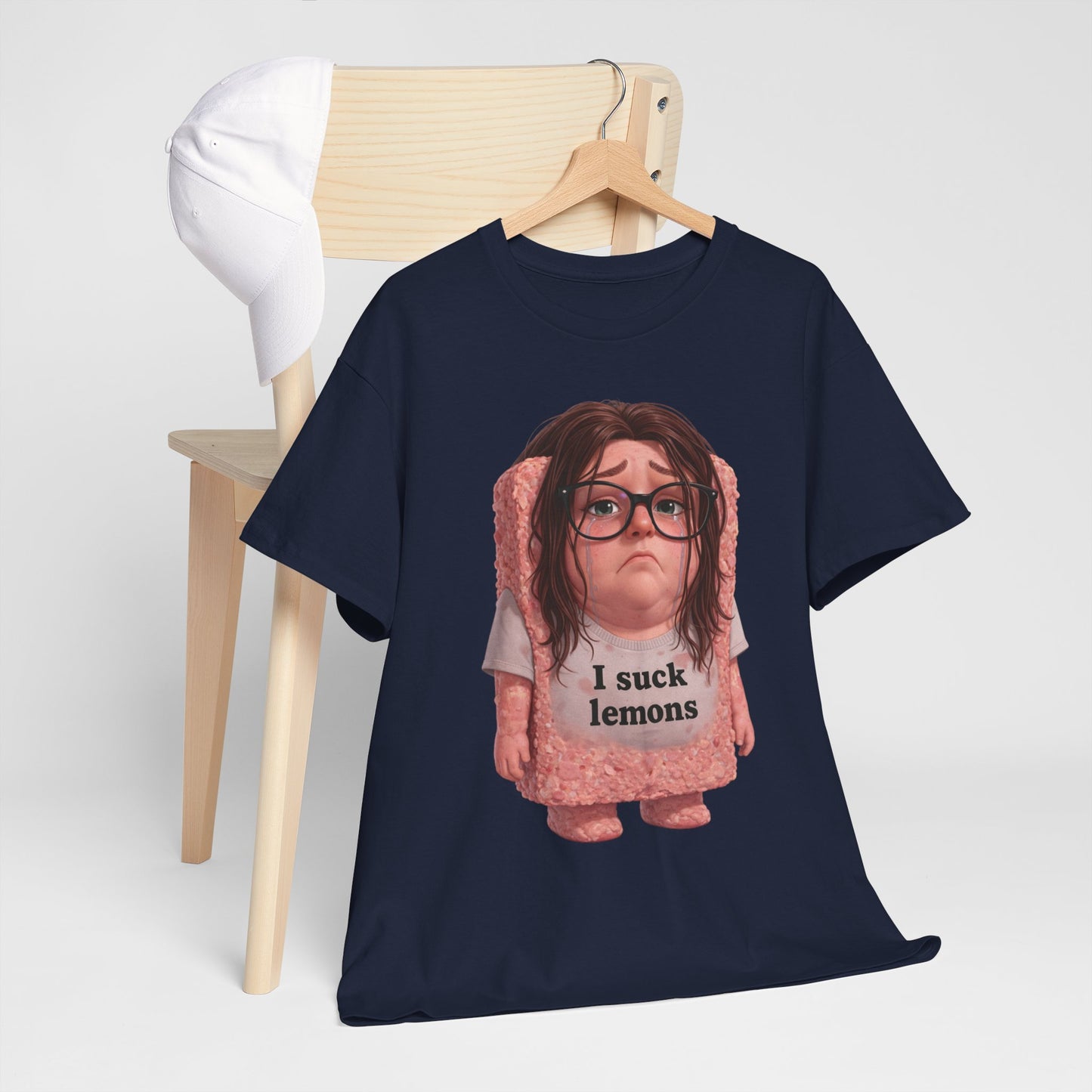 Graphic Tee — Cute Sad SPAM  Character with 'I suck lemons' Slogan