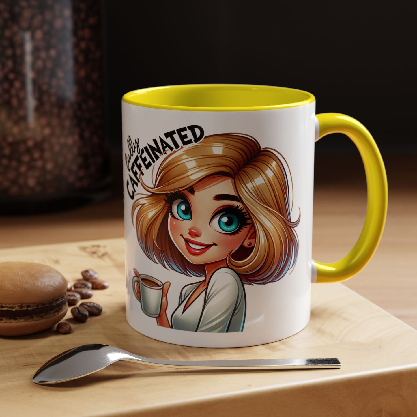Accent Coffee Mug — Cute Blonde 'Fully Caffeinated' Coffee Lover Gift (11/15 oz)
