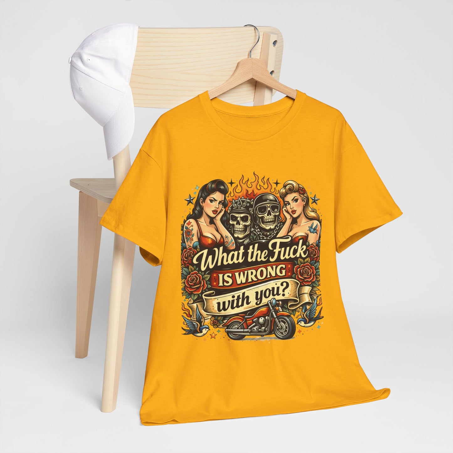 Vintage Skull & Pinup Tattoo Design __What the F*ck Is Wrong With You? Graphic Tee —