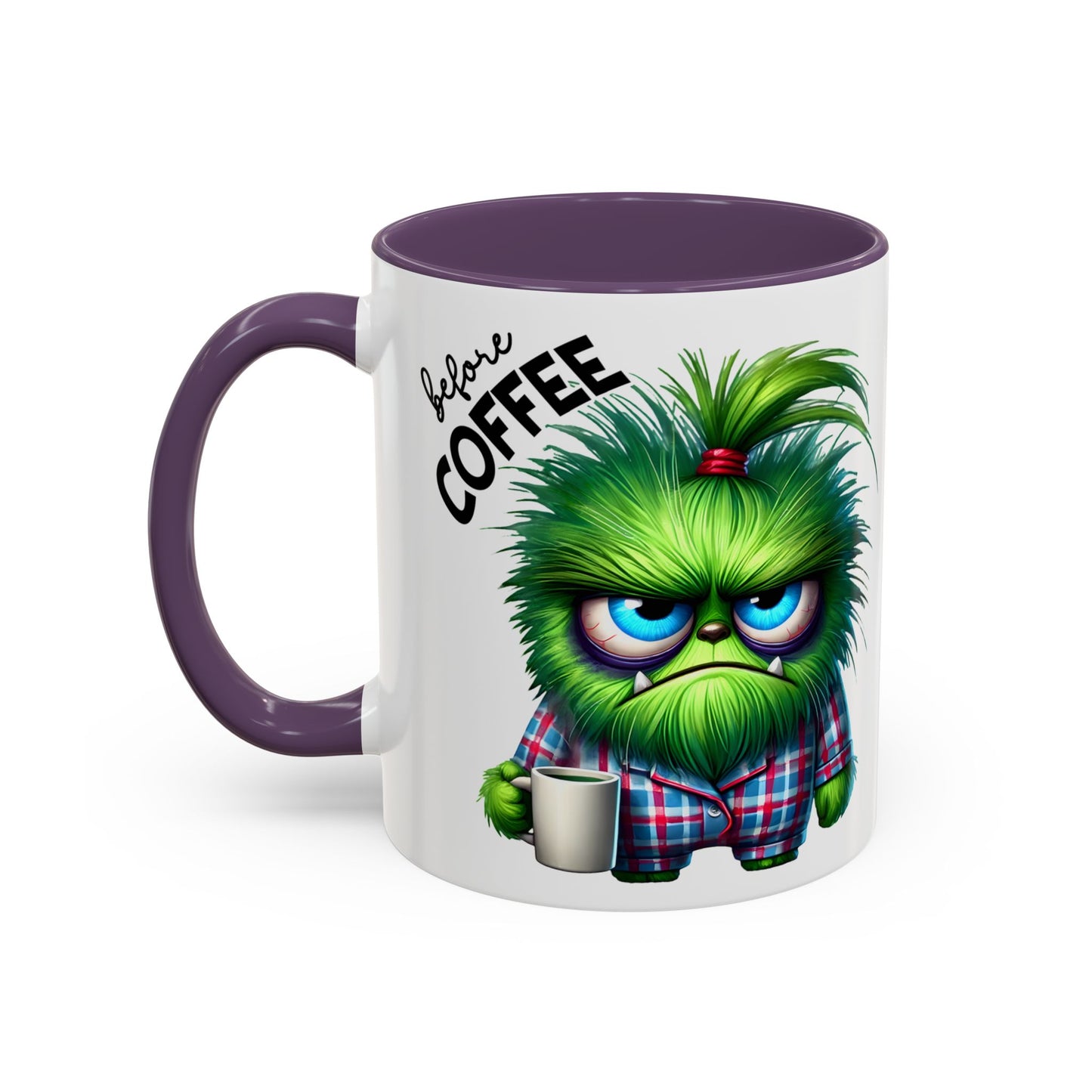 Accent Coffee Mug — "Scary Before Coffee, Extra Sparkly Cute After Coffee" Cute Girl Monster Coffee Mug (Girlfriend Gift)