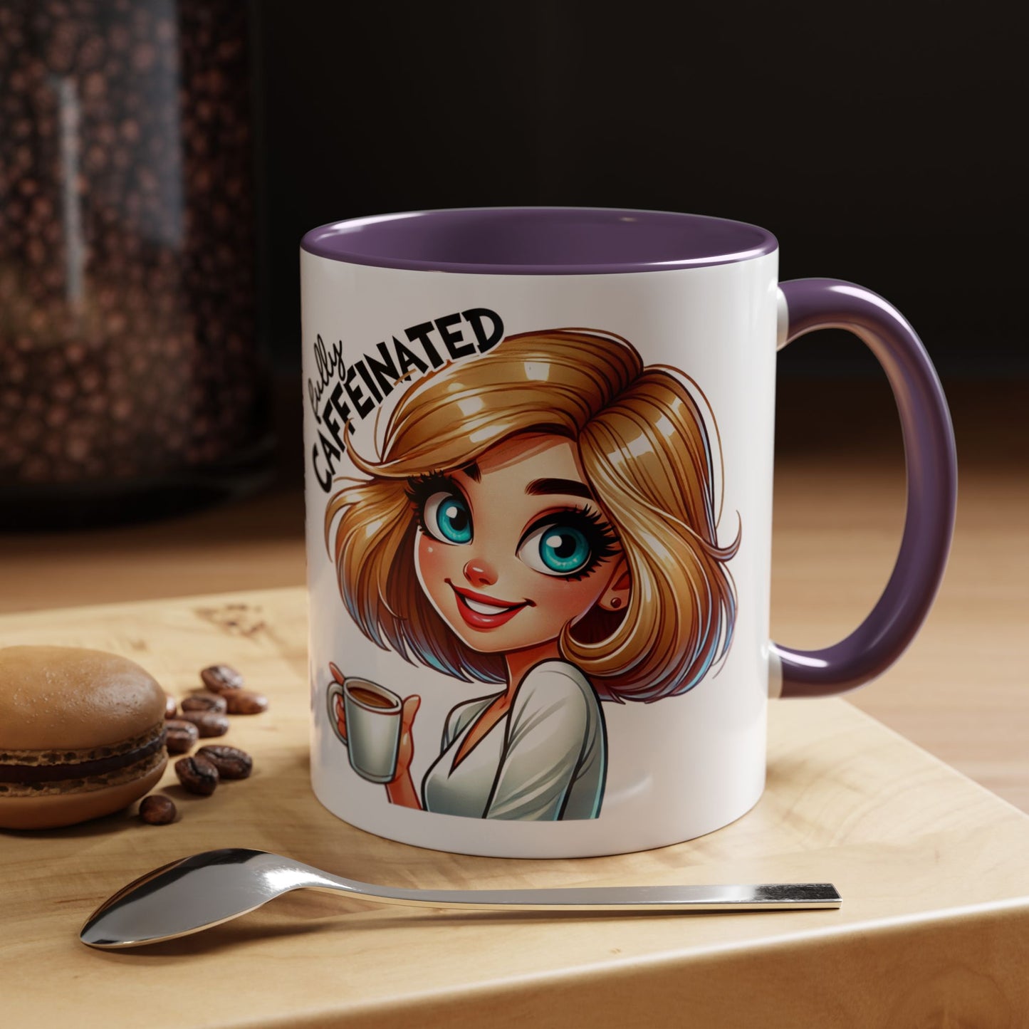 Accent Coffee Mug — Cute Blonde 'Fully Caffeinated' Coffee Lover Gift (11/15 oz)