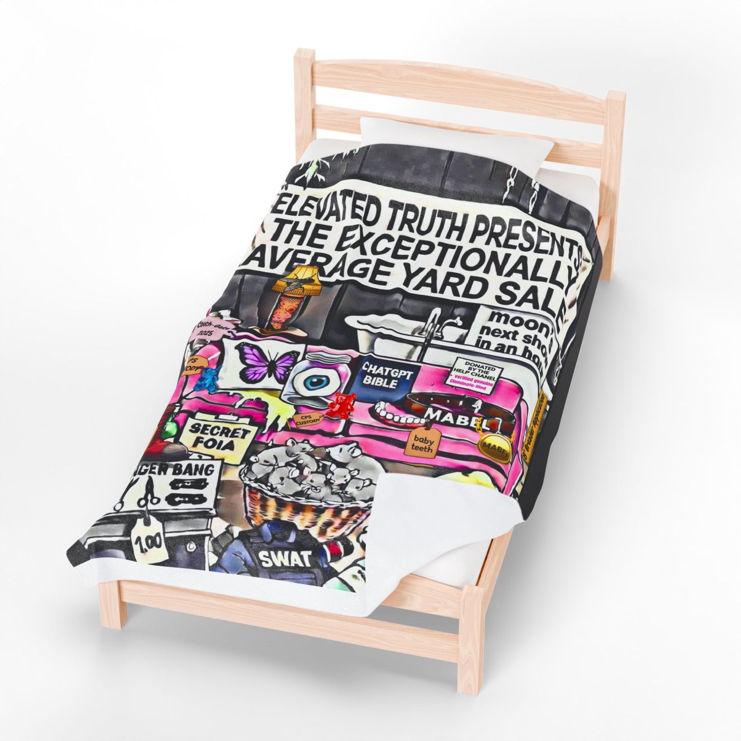 Velveteen Plush Blanket — 'Elevated Truths' Humorous Year‑End Yard Sale Design