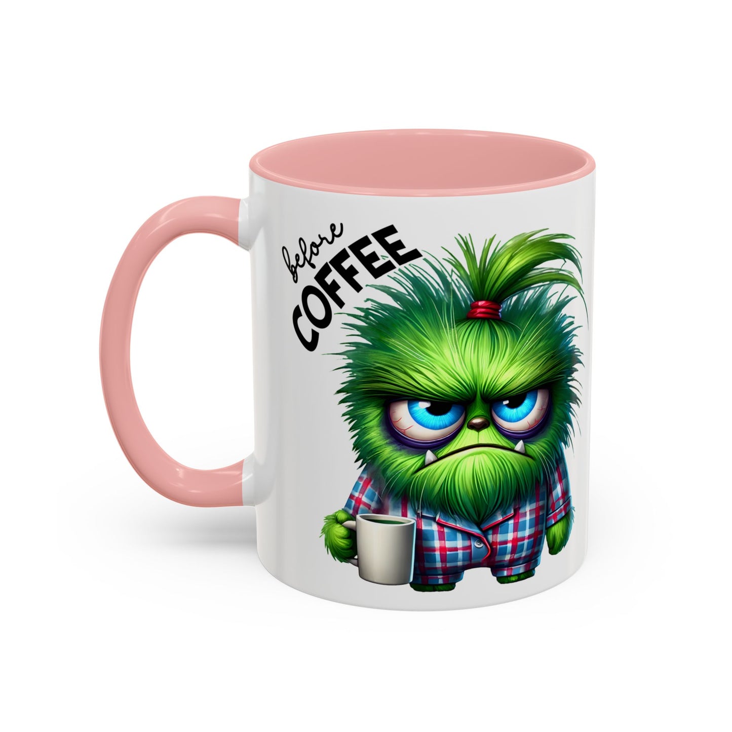 Accent Coffee Mug — "Scary Before Coffee, Extra Sparkly Cute After Coffee" Cute Girl Monster Coffee Mug (Girlfriend Gift)