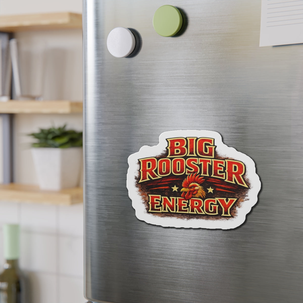 Big Rooster Energy Die-Cut Magnet — Vintage Rooster Fridge Sticker