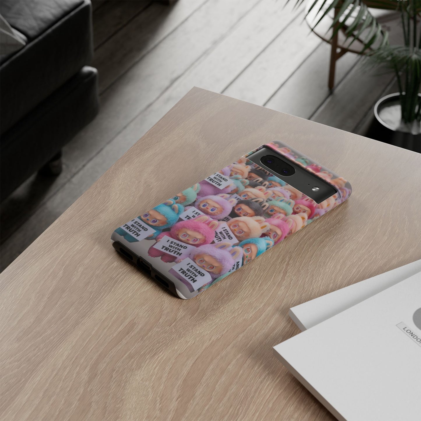 Cute Labubu  Phone Case — "I Stand With Truth" Pastel Doll Design