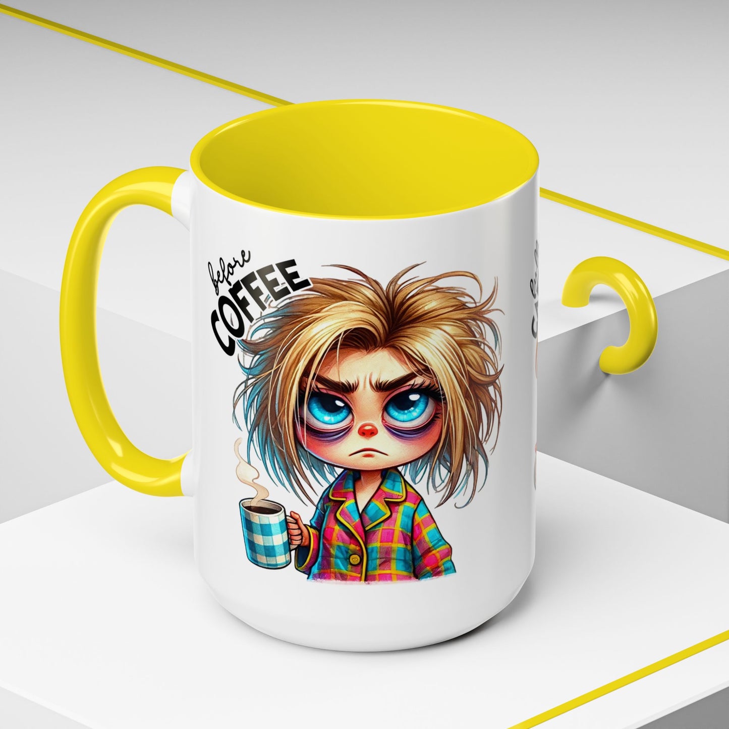 Accent Coffee Mug — Cute Blonde 'Fully Caffeinated' Coffee Lover Gift (11/15 oz)