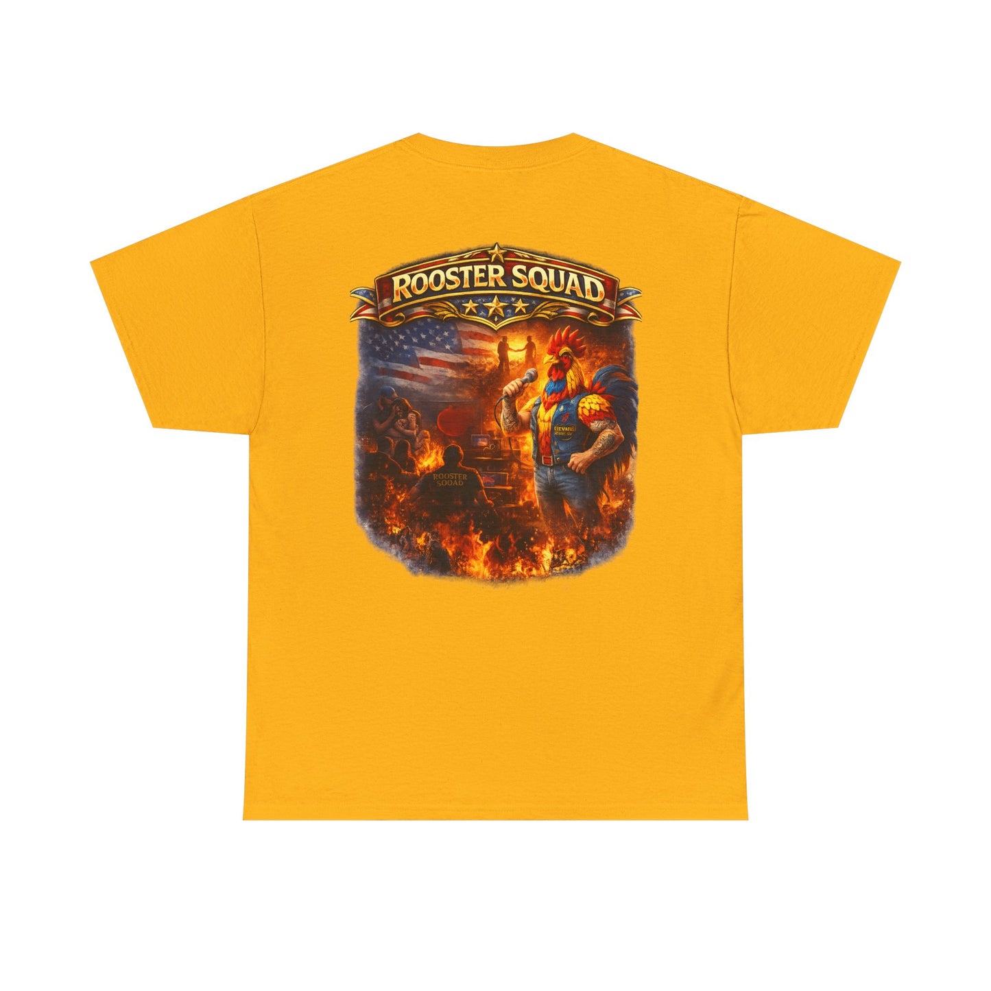 Rooster Squad Graphic Tee — Vintage Firefighter-Style Back Print