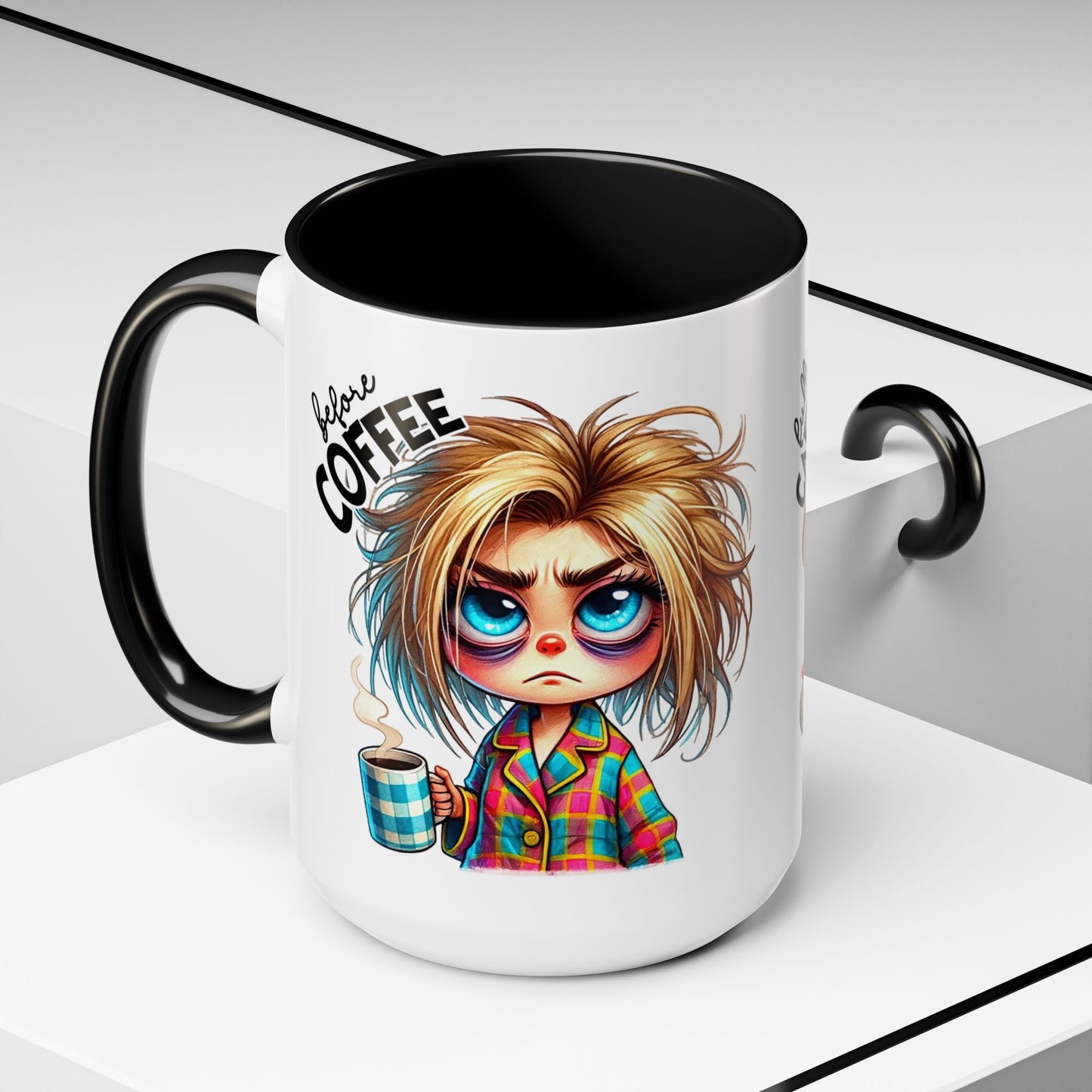 Accent Coffee Mug — Cute Blonde 'Fully Caffeinated' Coffee Lover Gift (11/15 oz)