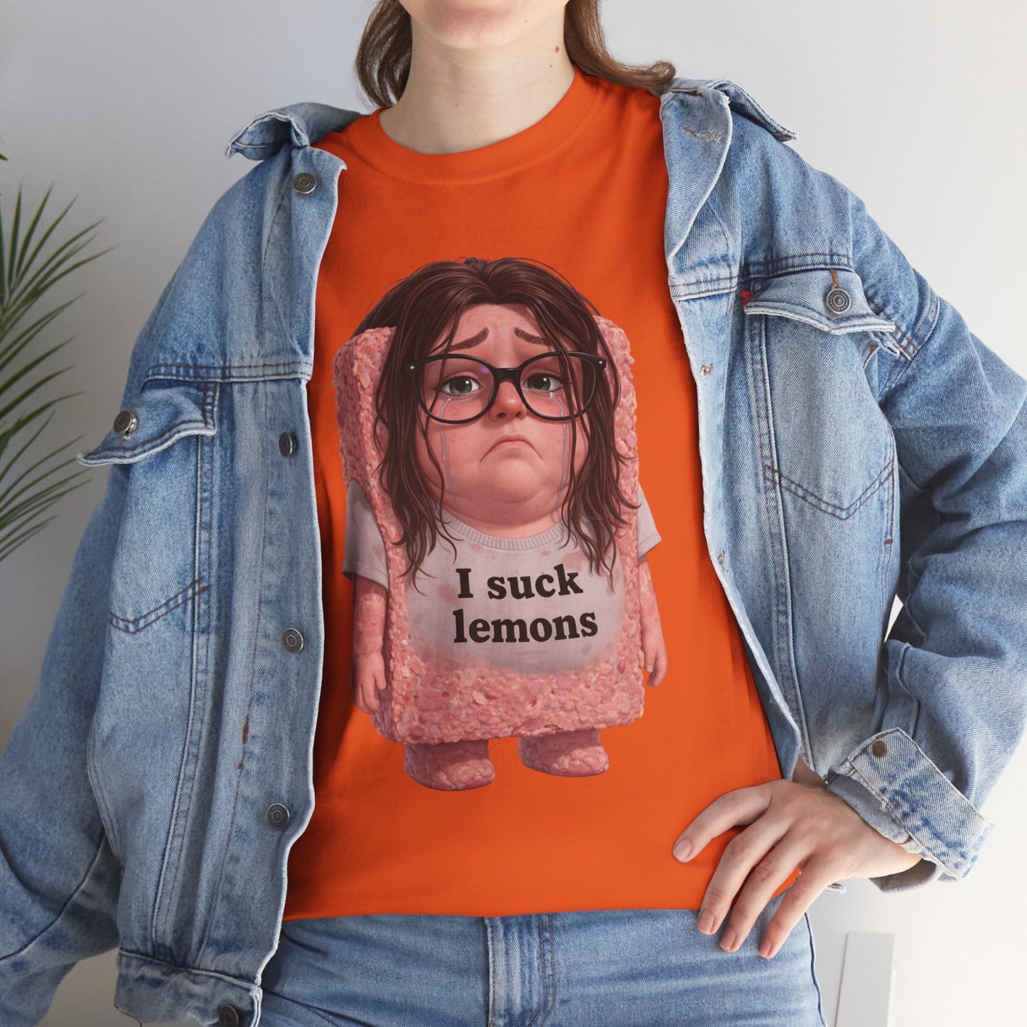 Graphic Tee — Cute Sad SPAM  Character with 'I suck lemons' Slogan