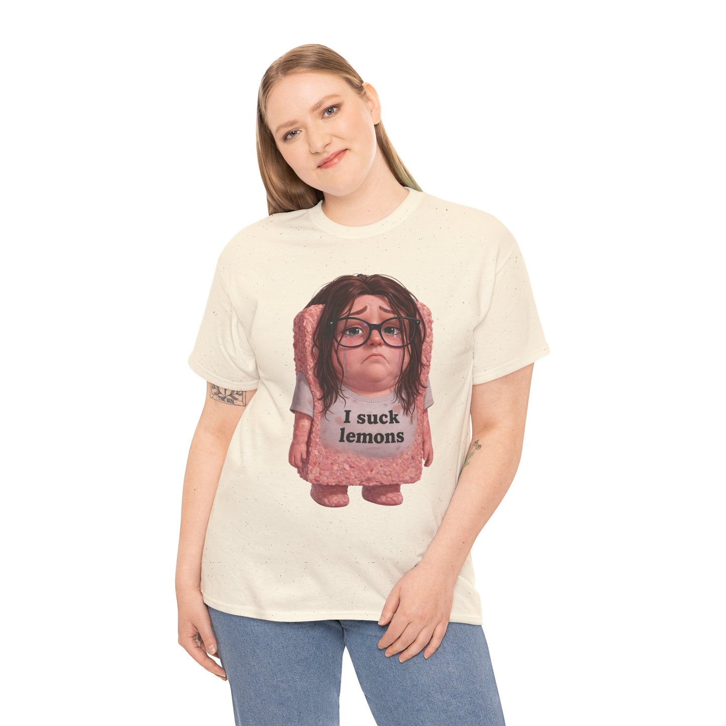Graphic Tee — Cute Sad SPAM  Character with 'I suck lemons' Slogan