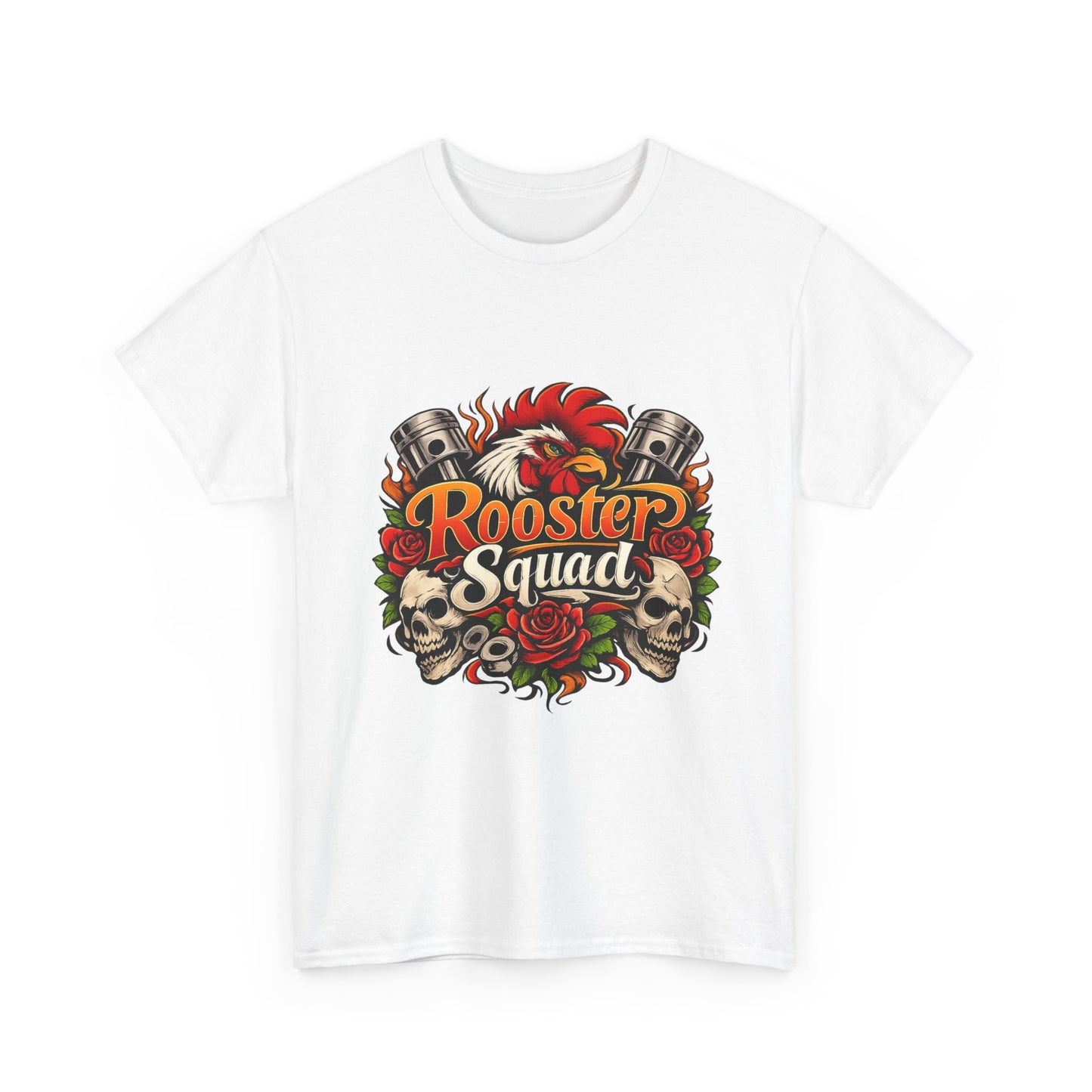 Rooster Squad Graphic Tee — Retro Skull & Pistons Vintage Motorcycle Shirt