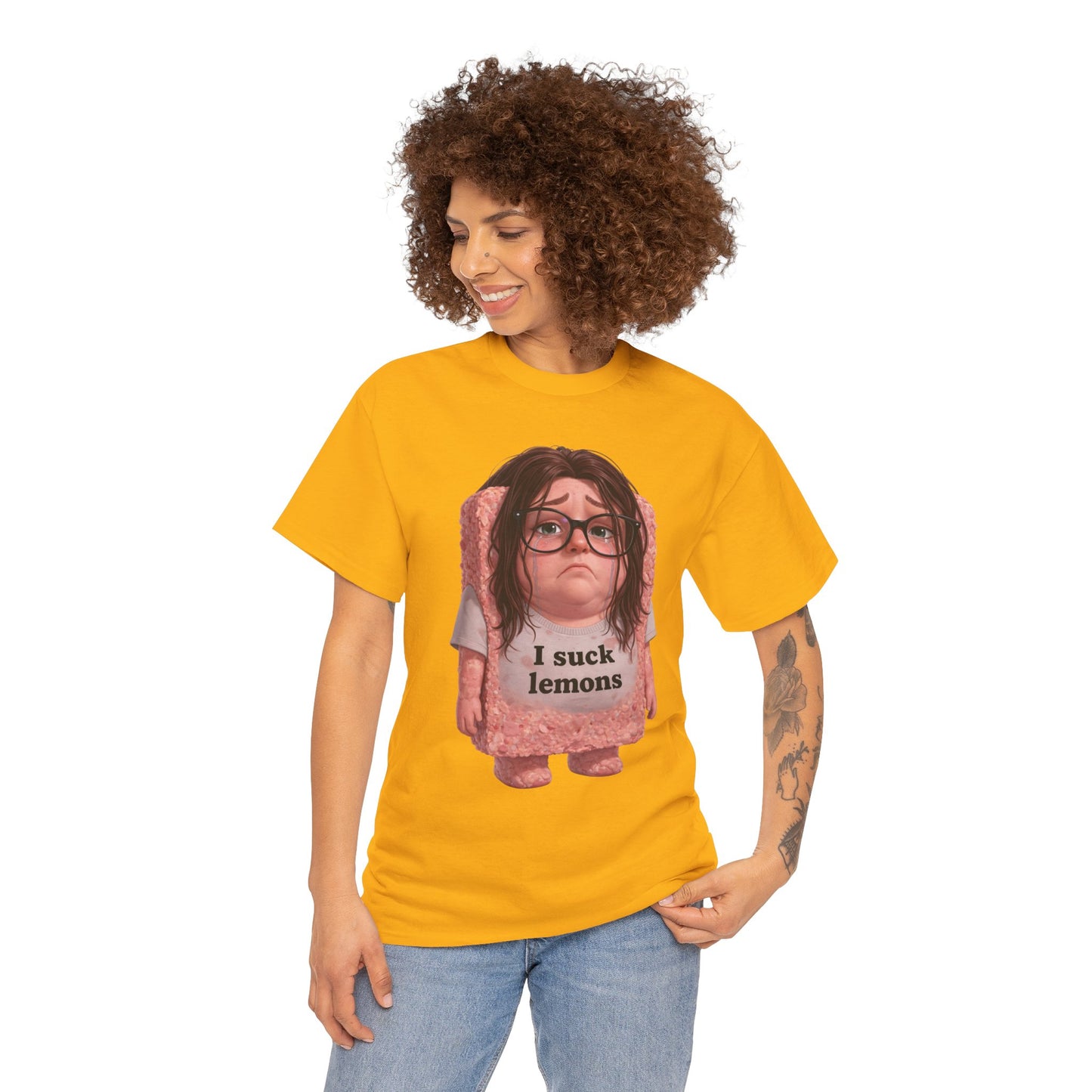Graphic Tee — Cute Sad SPAM  Character with 'I suck lemons' Slogan