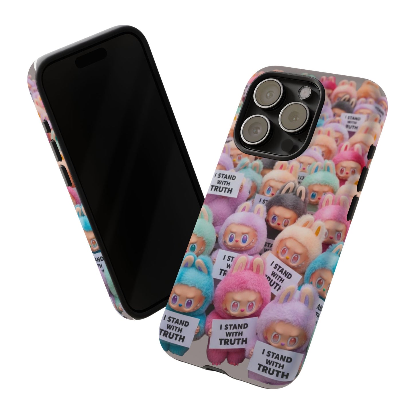 Cute Labubu  Phone Case — "I Stand With Truth" Pastel Doll Design