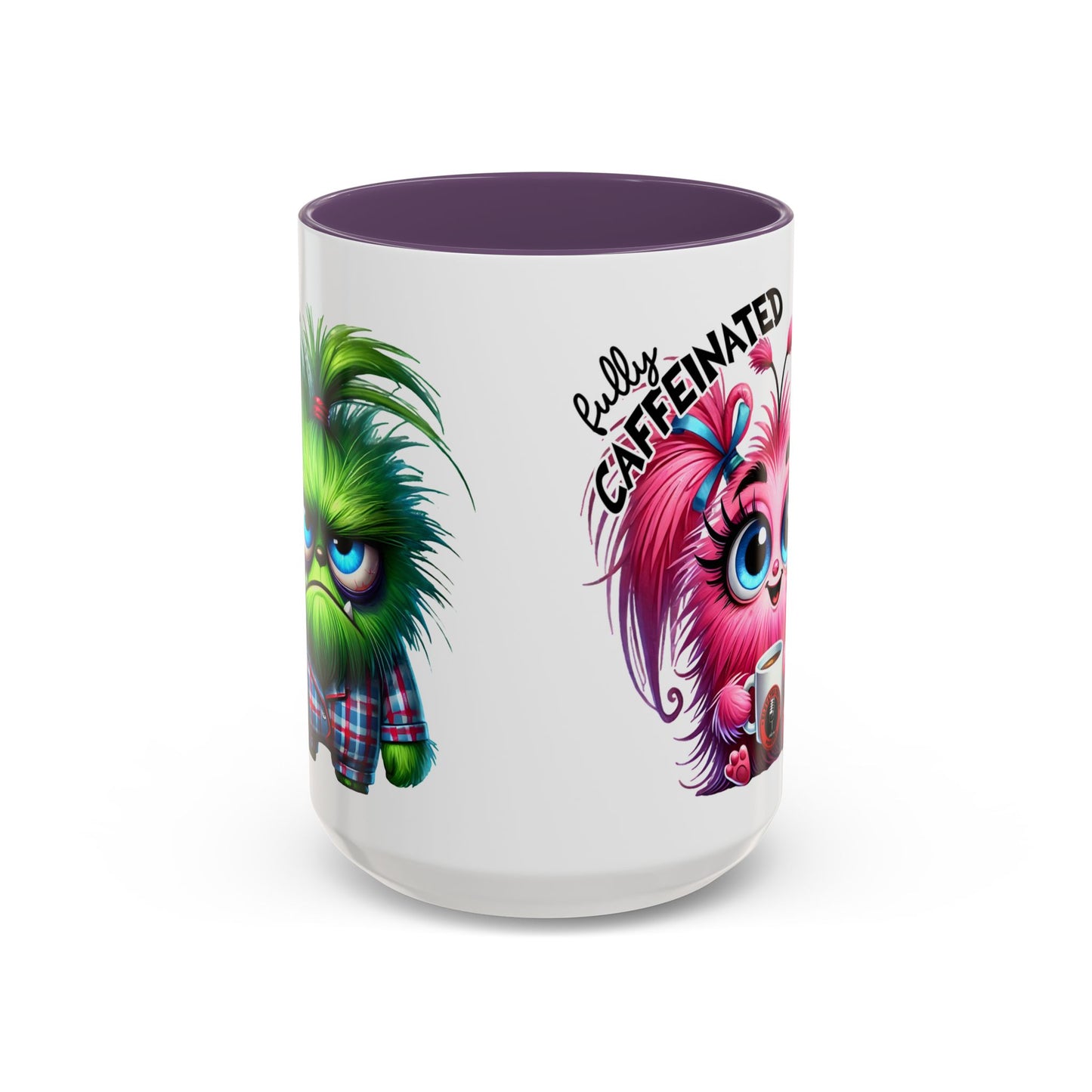Accent Coffee Mug — "Scary Before Coffee, Extra Sparkly Cute After Coffee" Cute Girl Monster Coffee Mug (Girlfriend Gift)