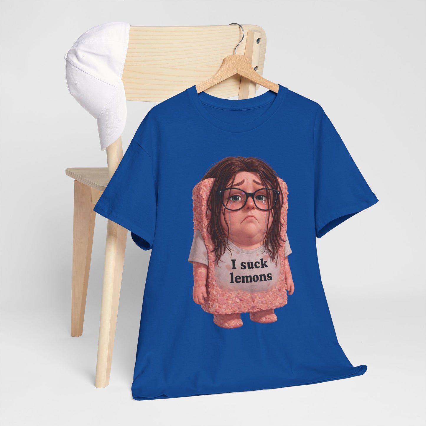 Graphic Tee — Cute Sad SPAM  Character with 'I suck lemons' Slogan