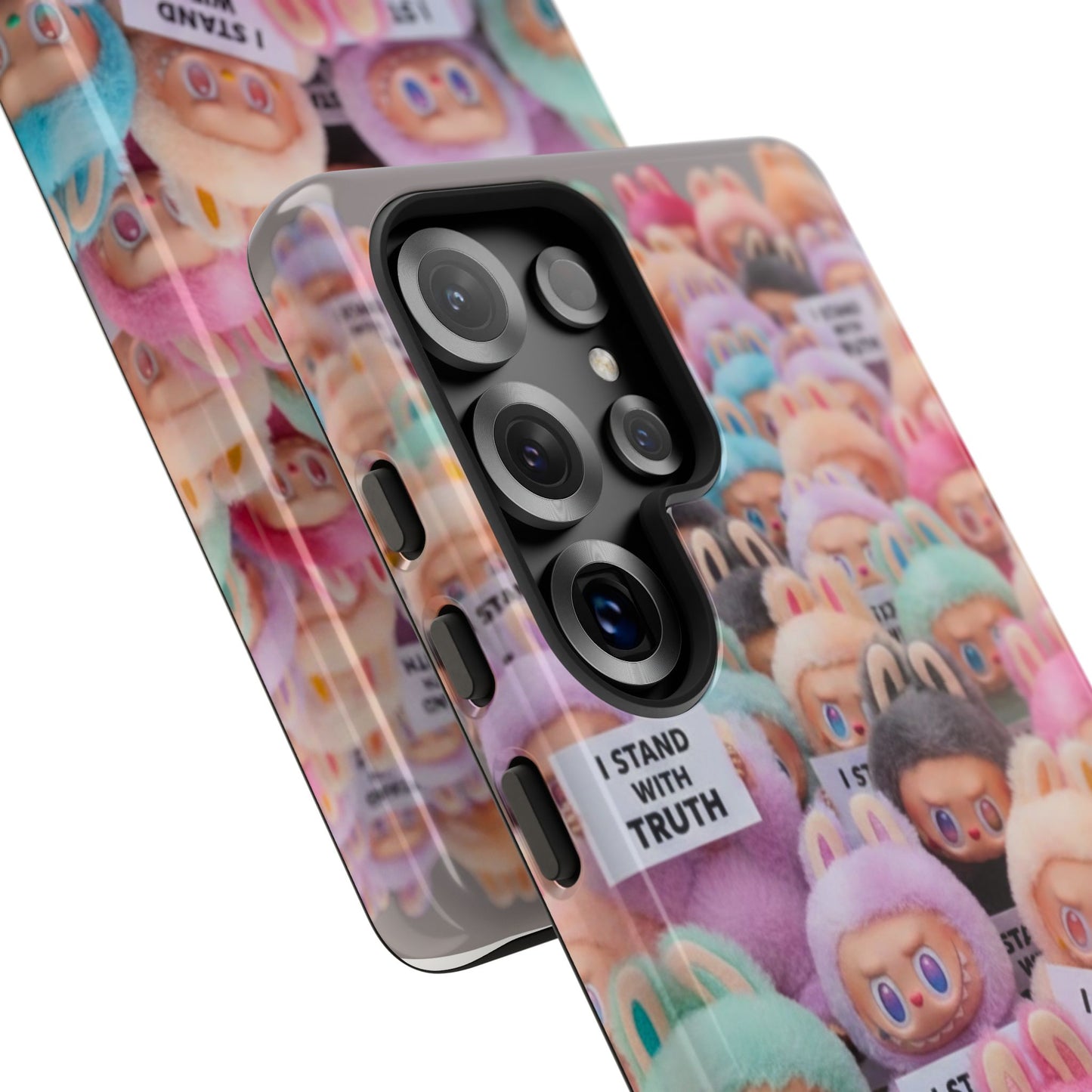 Cute Labubu  Phone Case — "I Stand With Truth" Pastel Doll Design