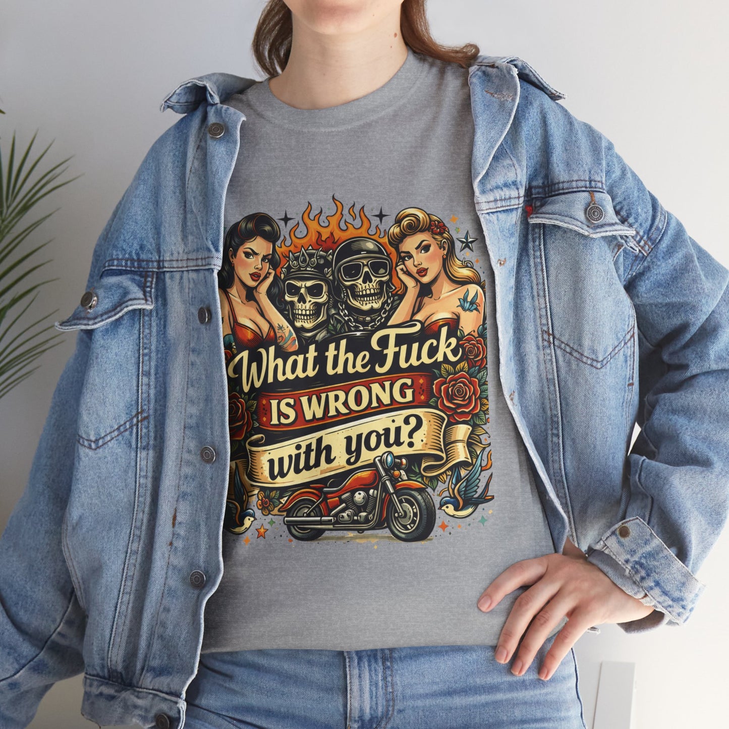 Vintage Skull & Pinup Tattoo Design __What the F*ck Is Wrong With You? Graphic Tee —