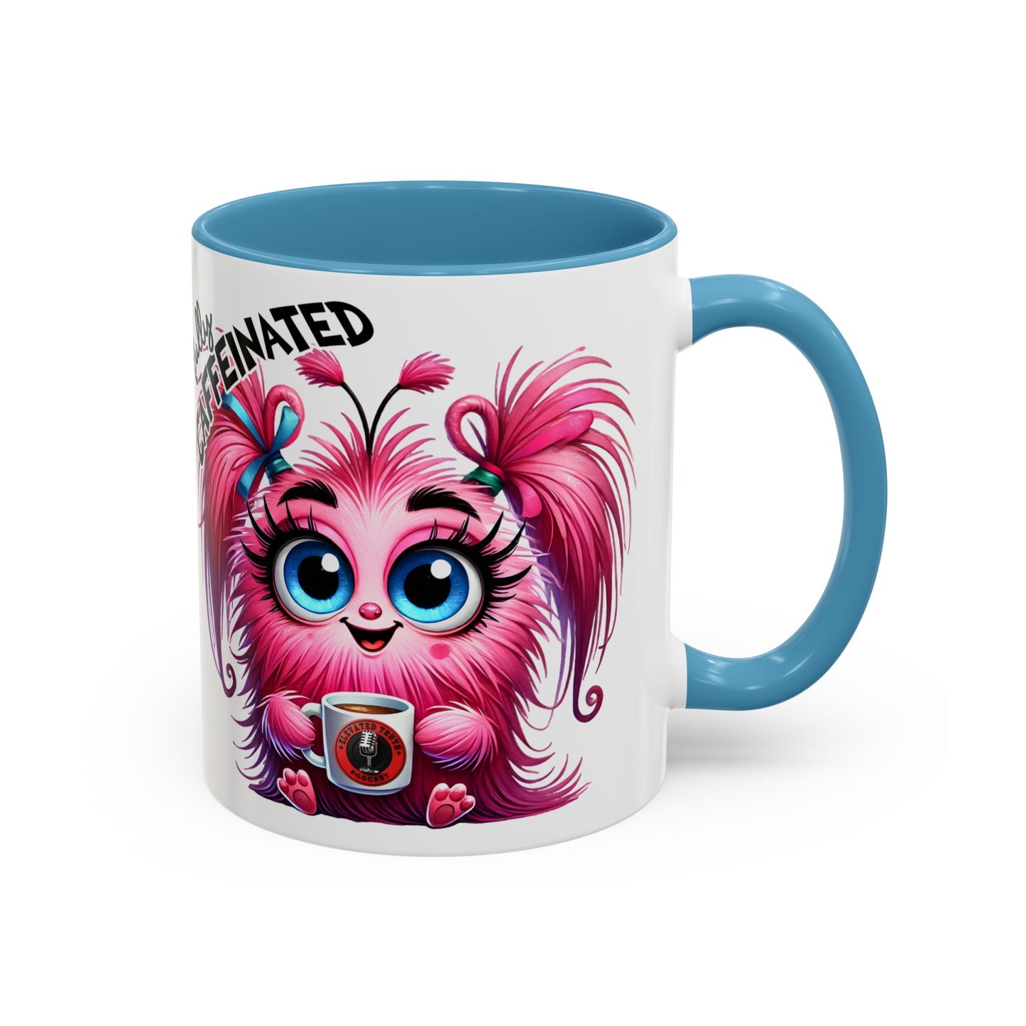 Accent Coffee Mug — "Scary Before Coffee, Extra Sparkly Cute After Coffee" Cute Girl Monster Coffee Mug (Girlfriend Gift)