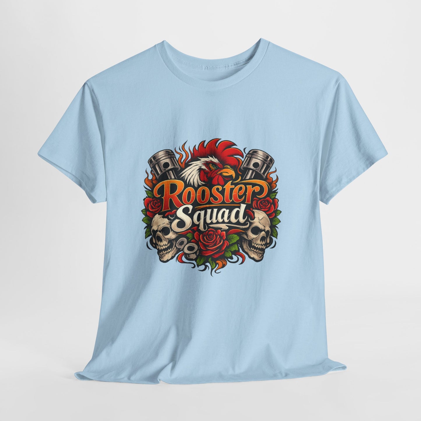 Rooster Squad Graphic Tee — Retro Skull & Pistons Vintage Motorcycle Shirt