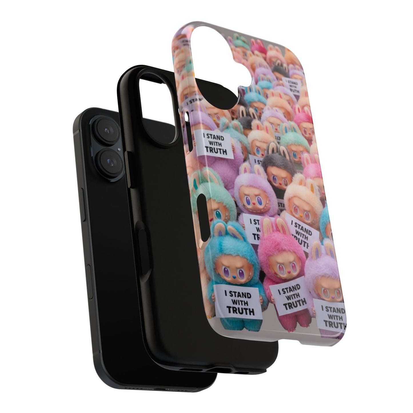 Cute Labubu  Phone Case — "I Stand With Truth" Pastel Doll Design