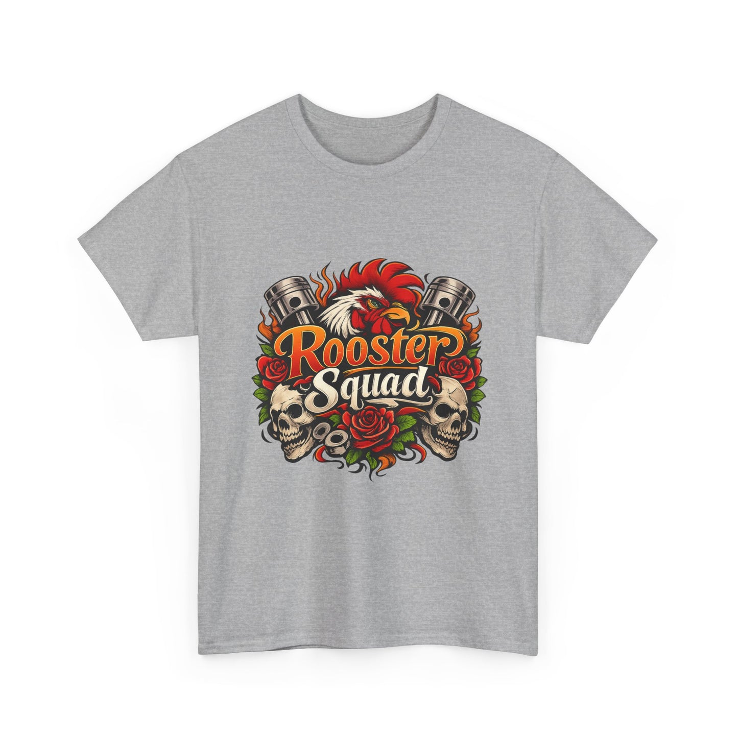 Rooster Squad Graphic Tee — Retro Skull & Pistons Vintage Motorcycle Shirt