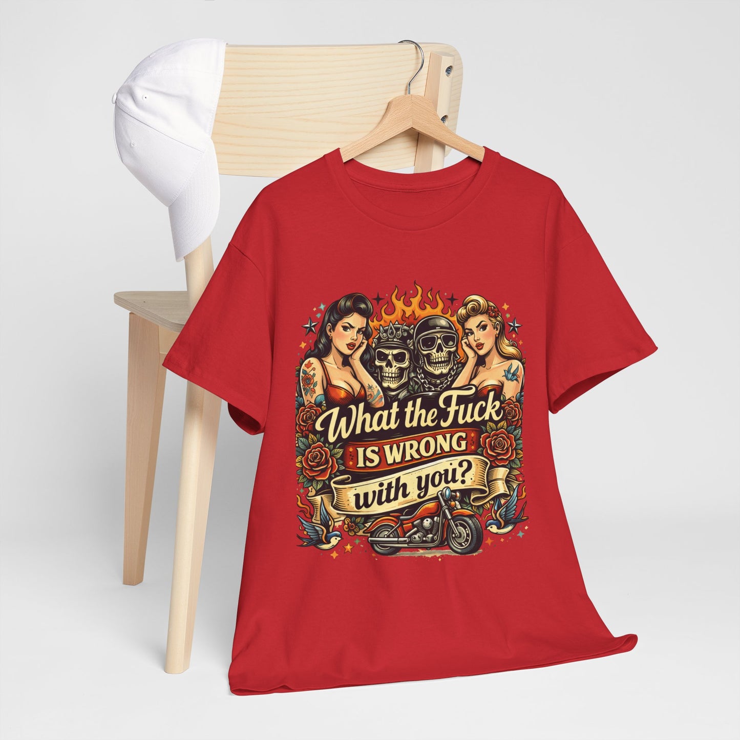 Vintage Skull & Pinup Tattoo Design __What the F*ck Is Wrong With You? Graphic Tee —