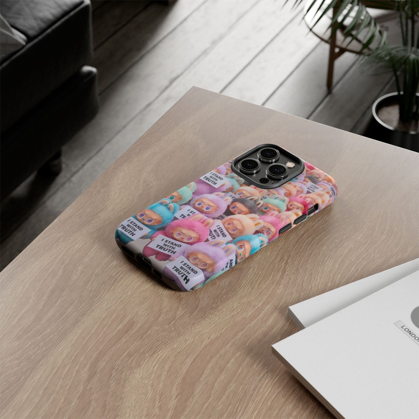 Cute Labubu  Phone Case — "I Stand With Truth" Pastel Doll Design