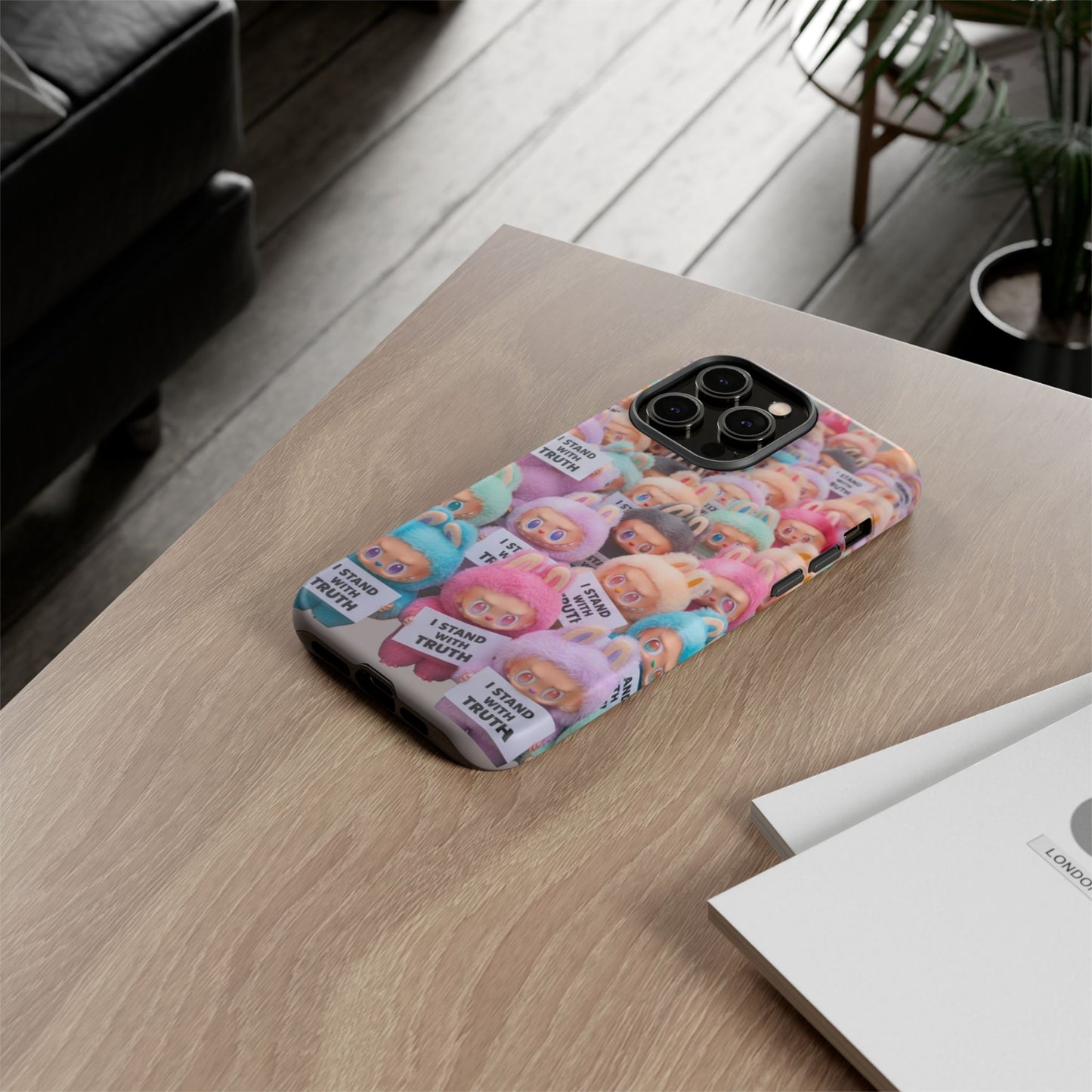 Cute Labubu  Phone Case — "I Stand With Truth" Pastel Doll Design