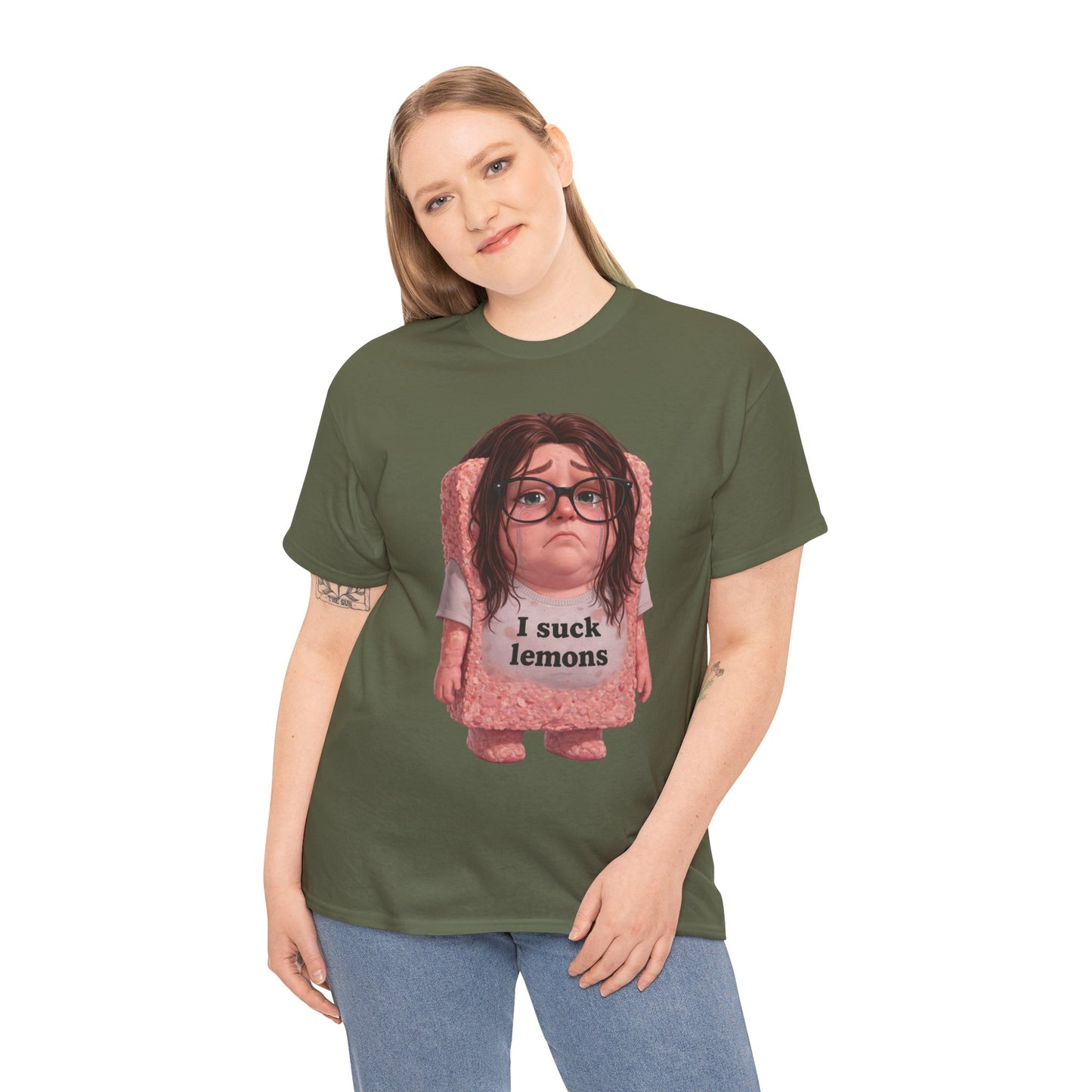 Graphic Tee — Cute Sad SPAM  Character with 'I suck lemons' Slogan