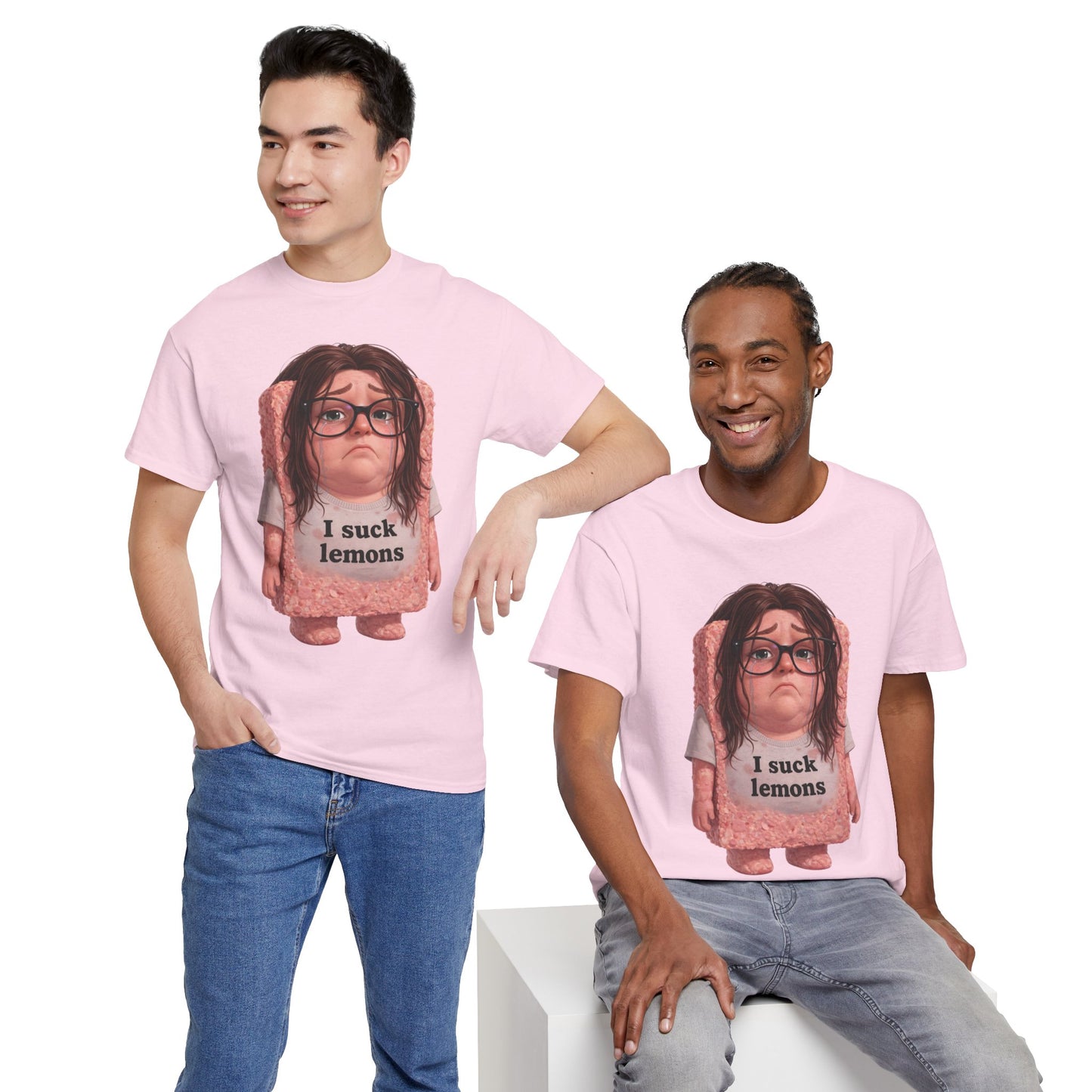 Graphic Tee — Cute Sad SPAM  Character with 'I suck lemons' Slogan