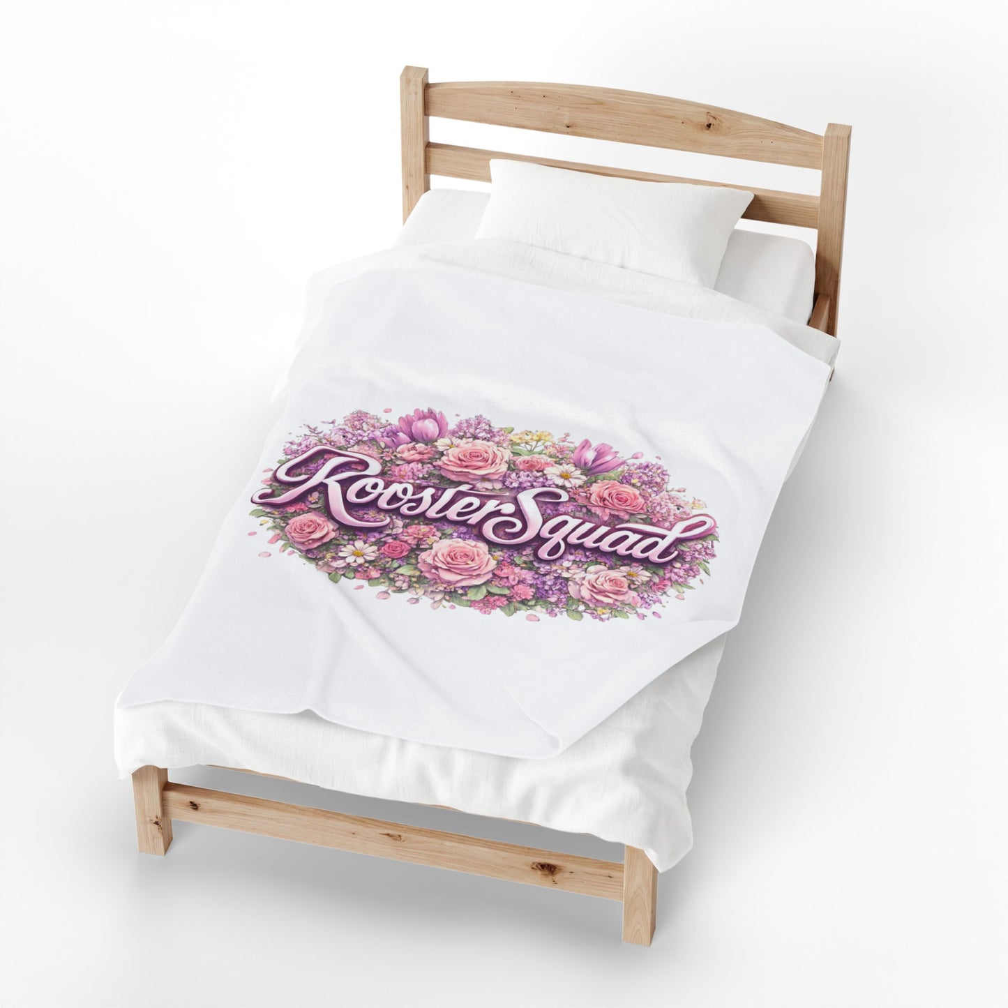 Rooster Squad Pink Floral Bouquet Velveteen Plush Blanket