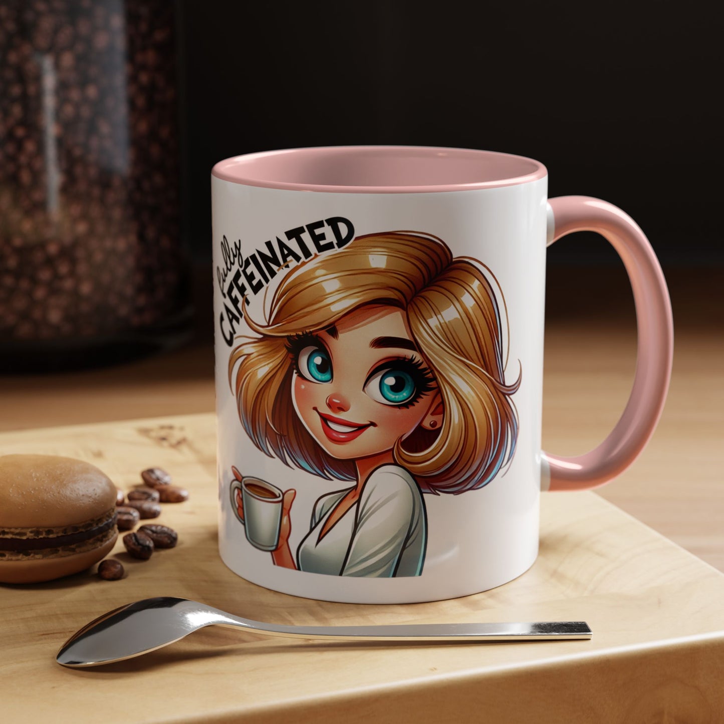 Accent Coffee Mug — Cute Blonde 'Fully Caffeinated' Coffee Lover Gift (11/15 oz)