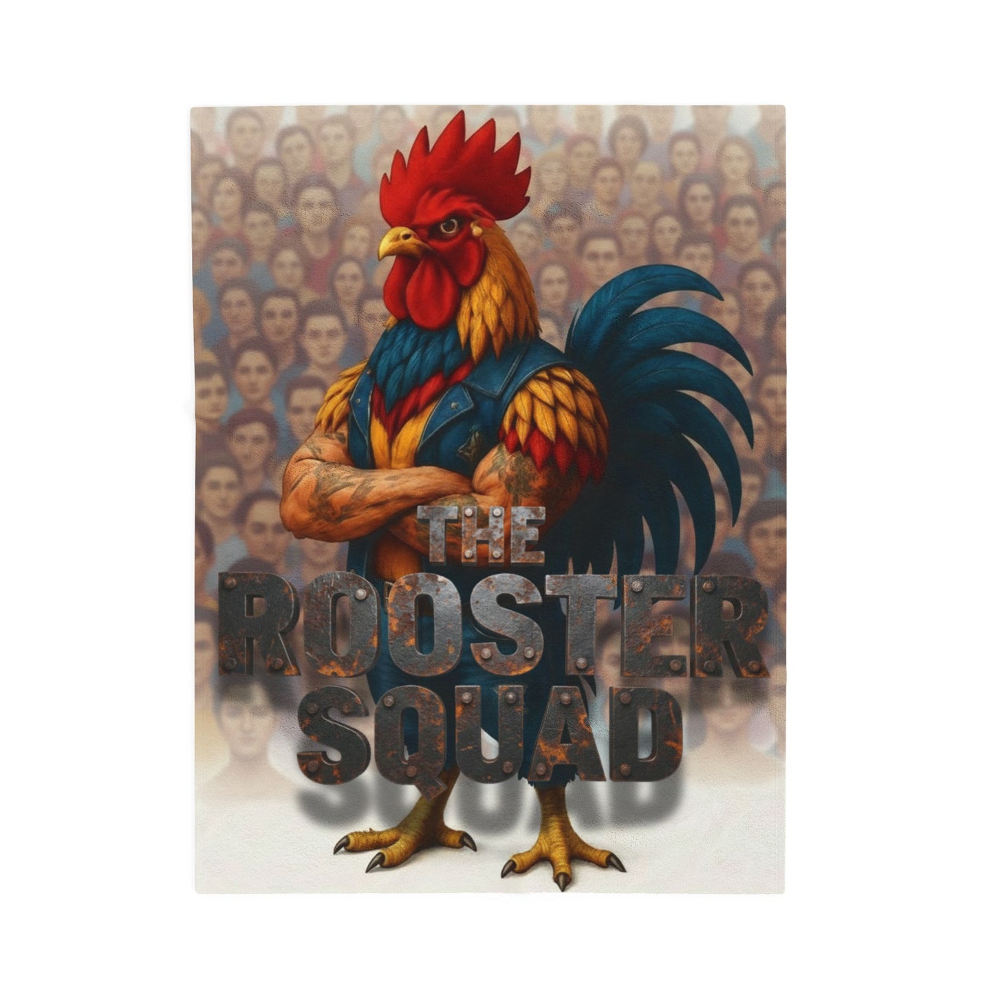 ROCK WITH YOUR FLOCK: The Rooster Squad Velveteen Plush Blanket — Bold Rooster Graphic Throw