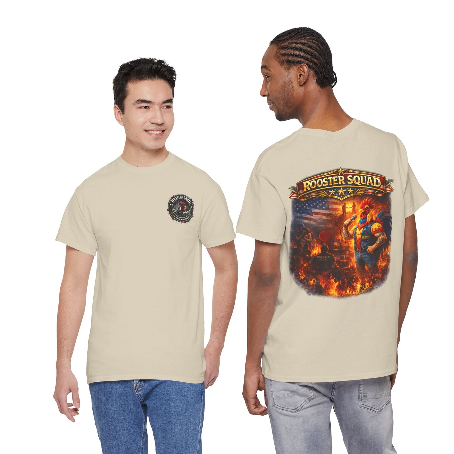 Rooster Squad Graphic Tee — Vintage Firefighter-Style Back Print