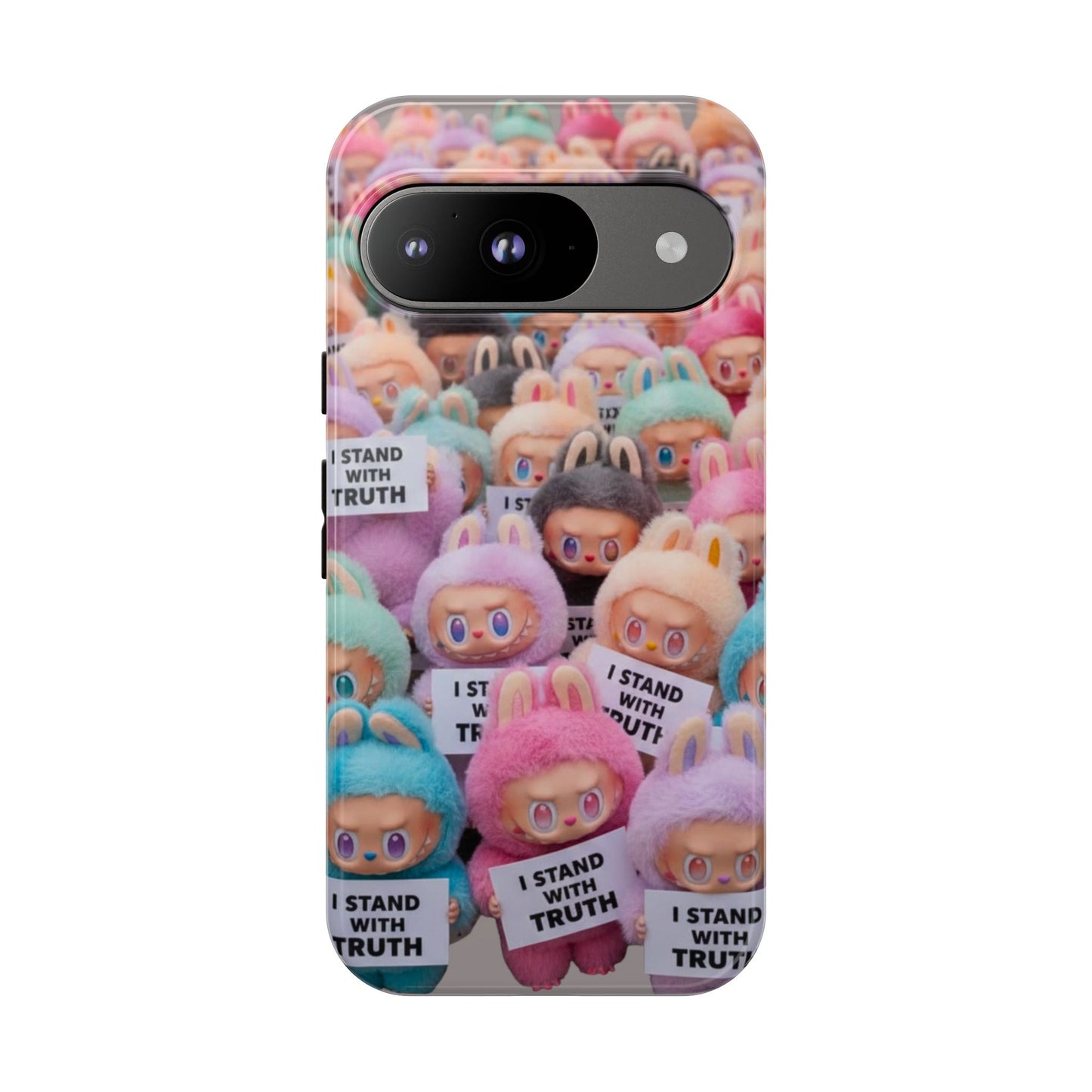 Cute Labubu  Phone Case — "I Stand With Truth" Pastel Doll Design