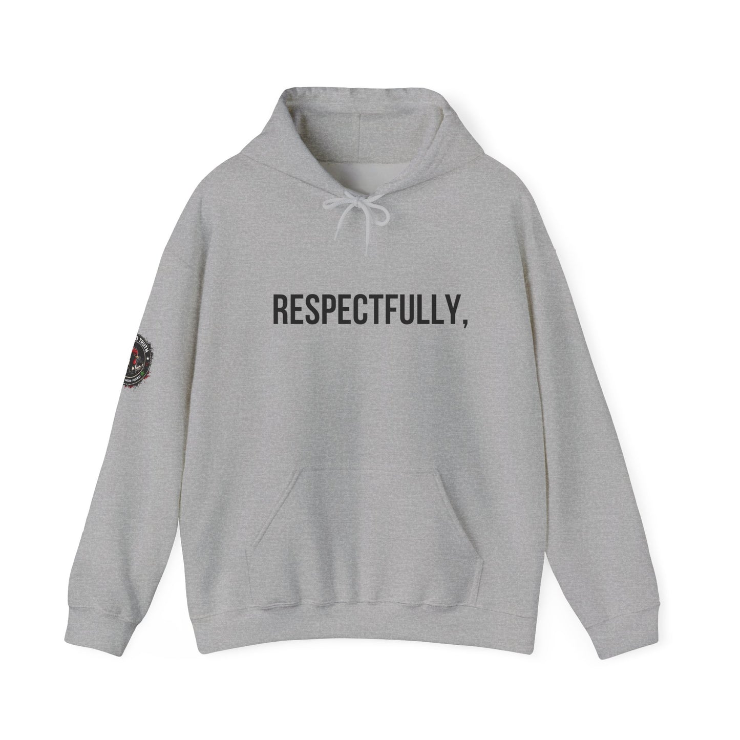 RESPECTFULLY, Hoodie — Minimalist White Pullover with 'RESPECTFULLY' Chest Print
