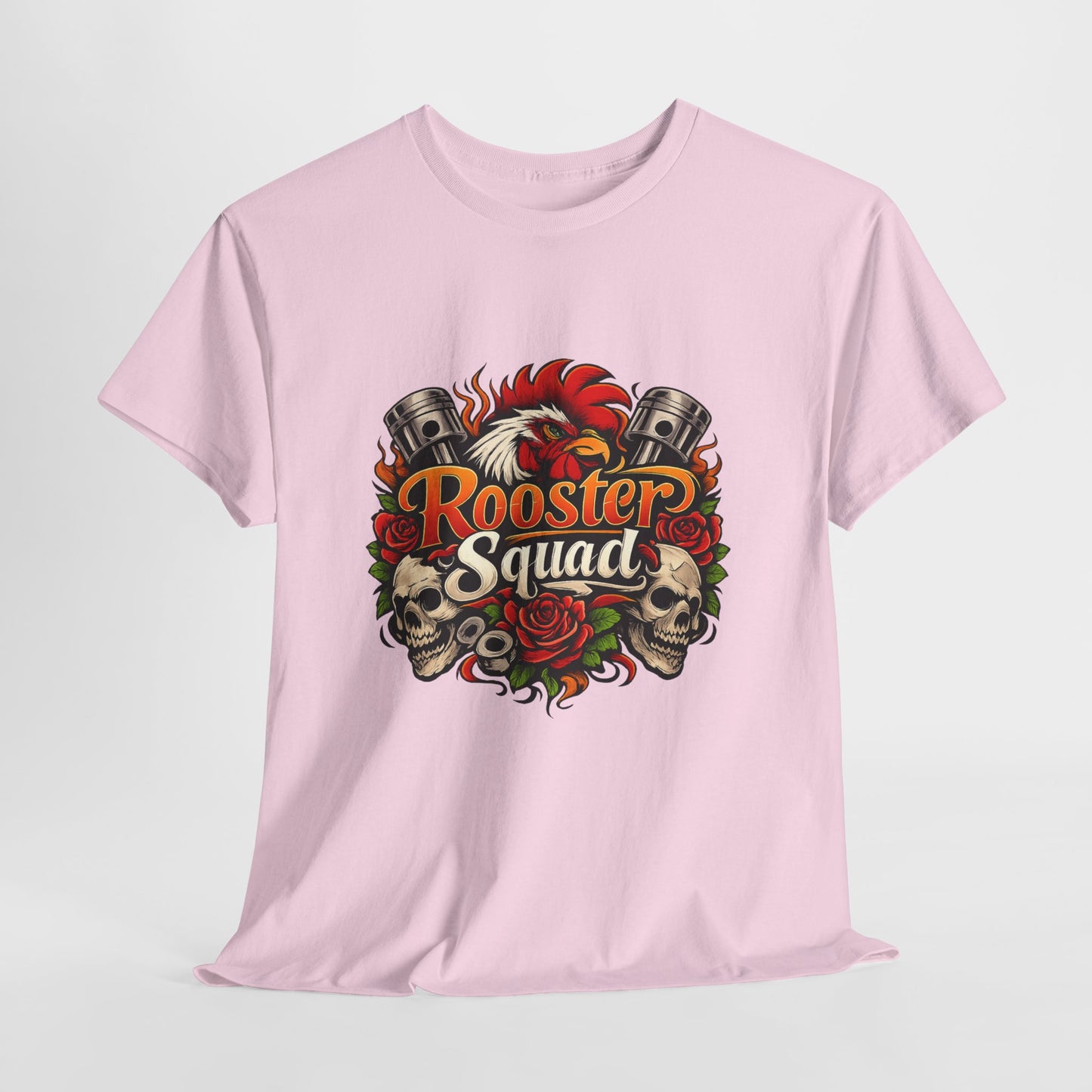Rooster Squad Graphic Tee — Retro Skull & Pistons Vintage Motorcycle Shirt