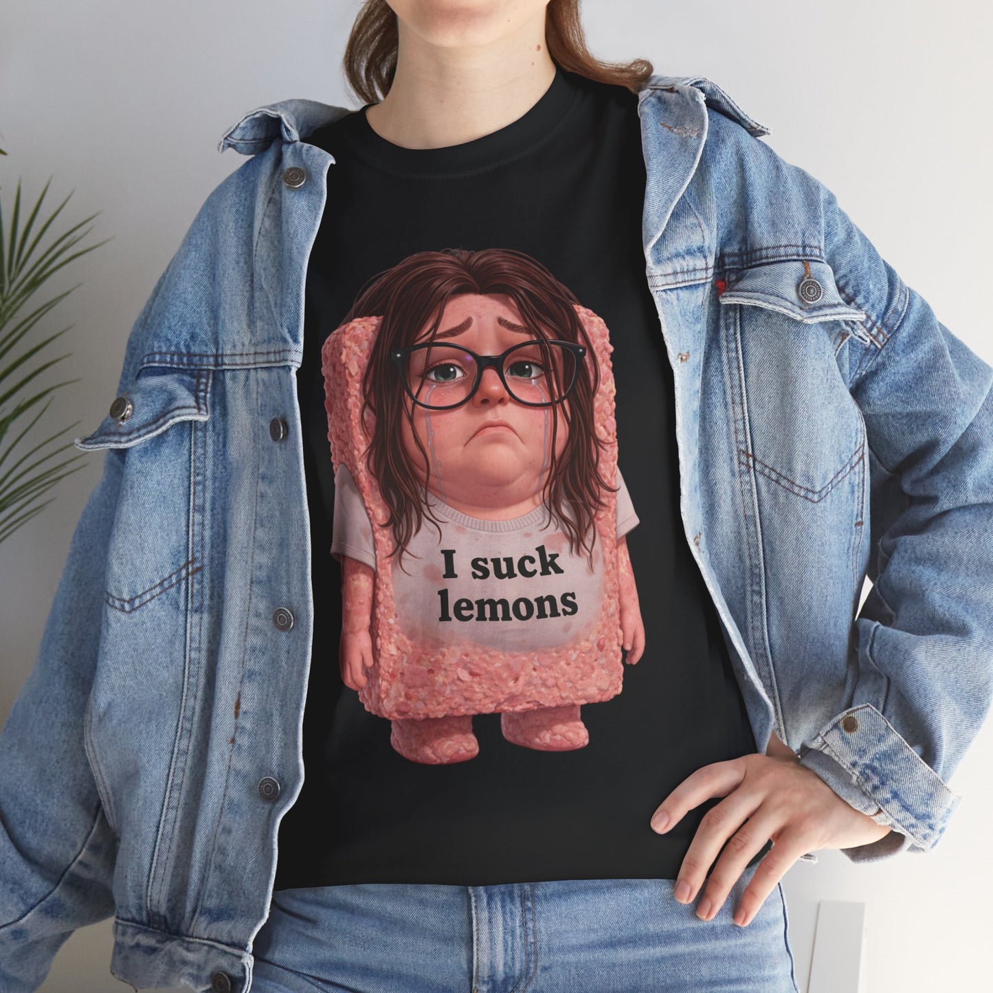 Graphic Tee — Cute Sad SPAM  Character with 'I suck lemons' Slogan