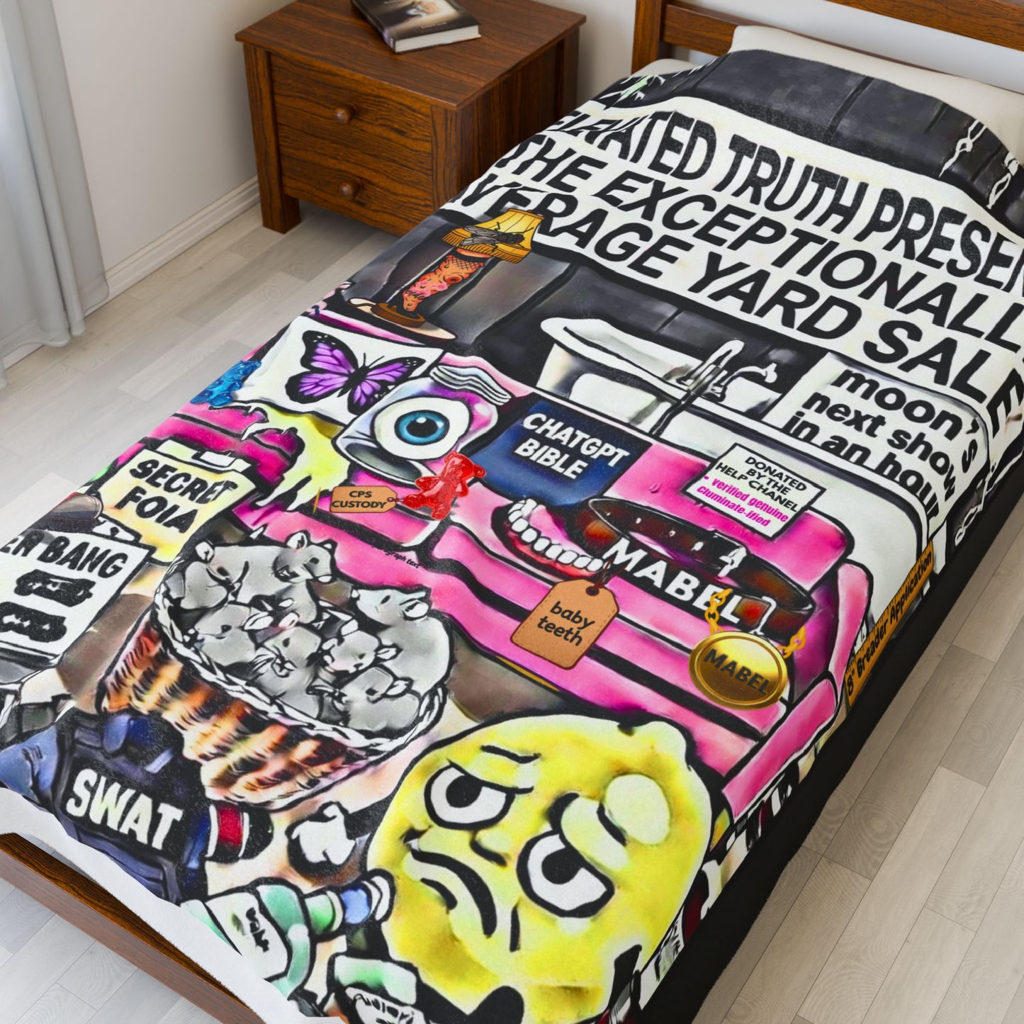 Velveteen Plush Blanket — 'Elevated Truths' Humorous Year‑End Yard Sale Design