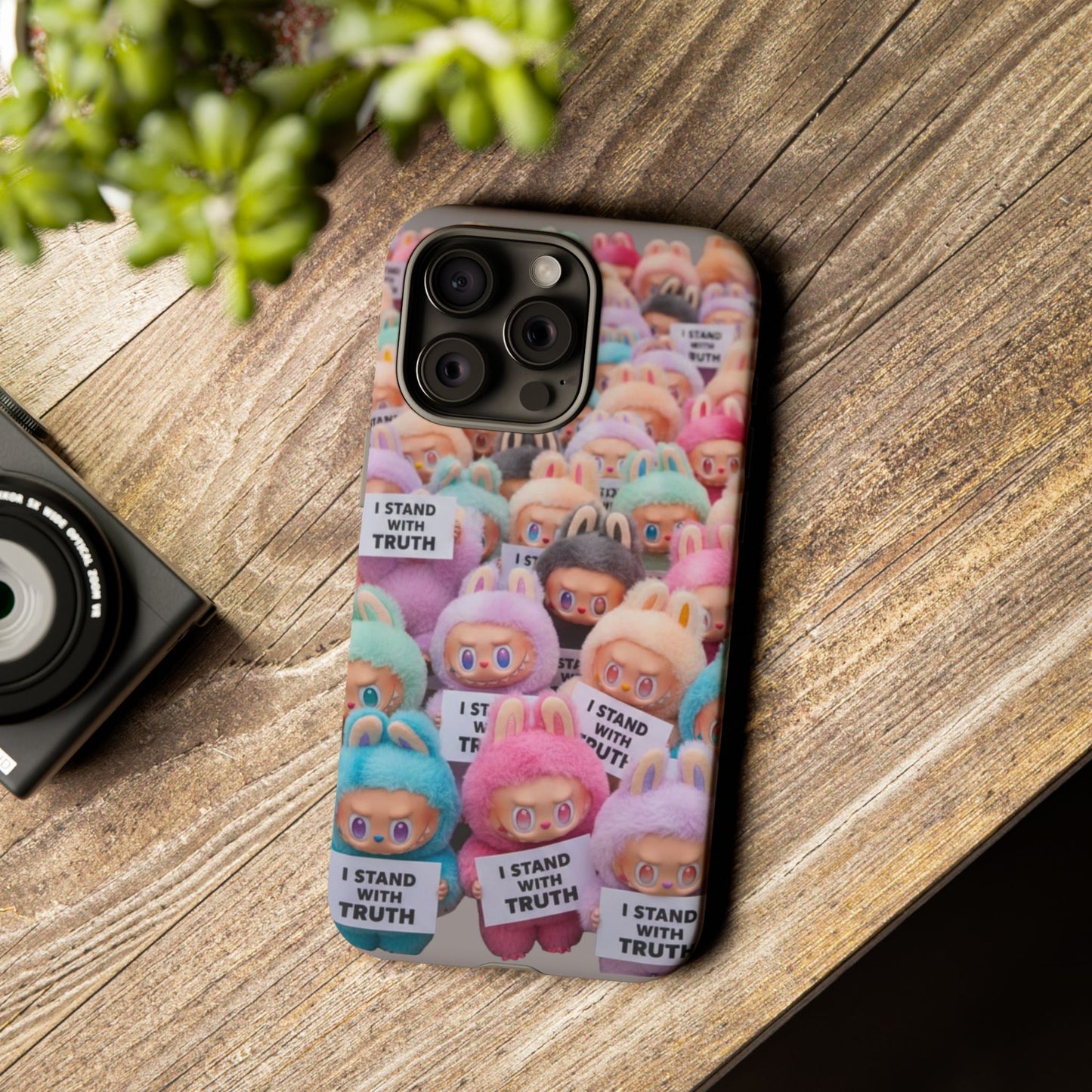 Cute Labubu  Phone Case — "I Stand With Truth" Pastel Doll Design